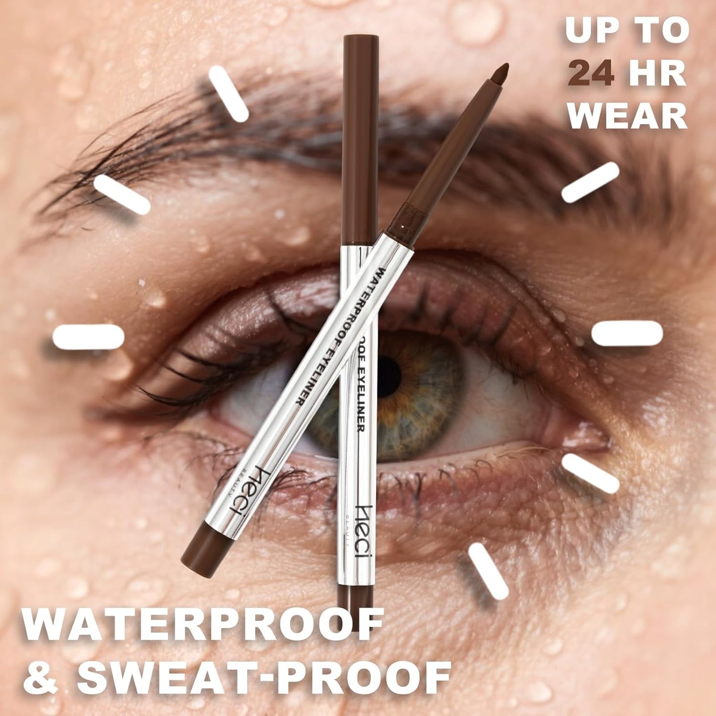 Mechanical Gel Eyeliner Pencil with a High-Pigment, Waterproof & Smudge-resistant, Glide Tip Eye Makeup with Up to 24HR Wear, Waterline Eye Liner with Built-in Sharpener (Brown)