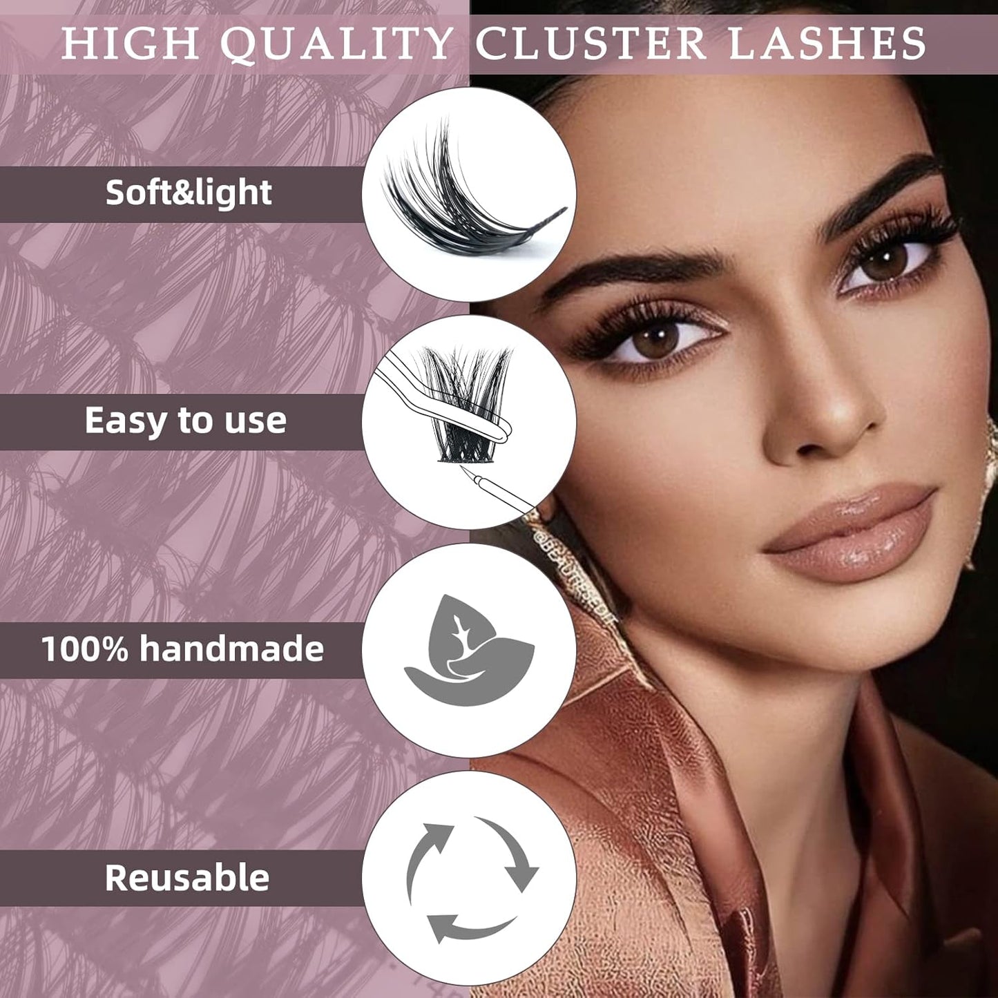 QUEWEL Cluster Lashes 72 Pcs Wide Stem Individual Lashes C/D Curl 8-16mm Length DIY Eyelash Extension False Eyelashes Soft for Personal Makeup Use at Home (honey01-C-8)