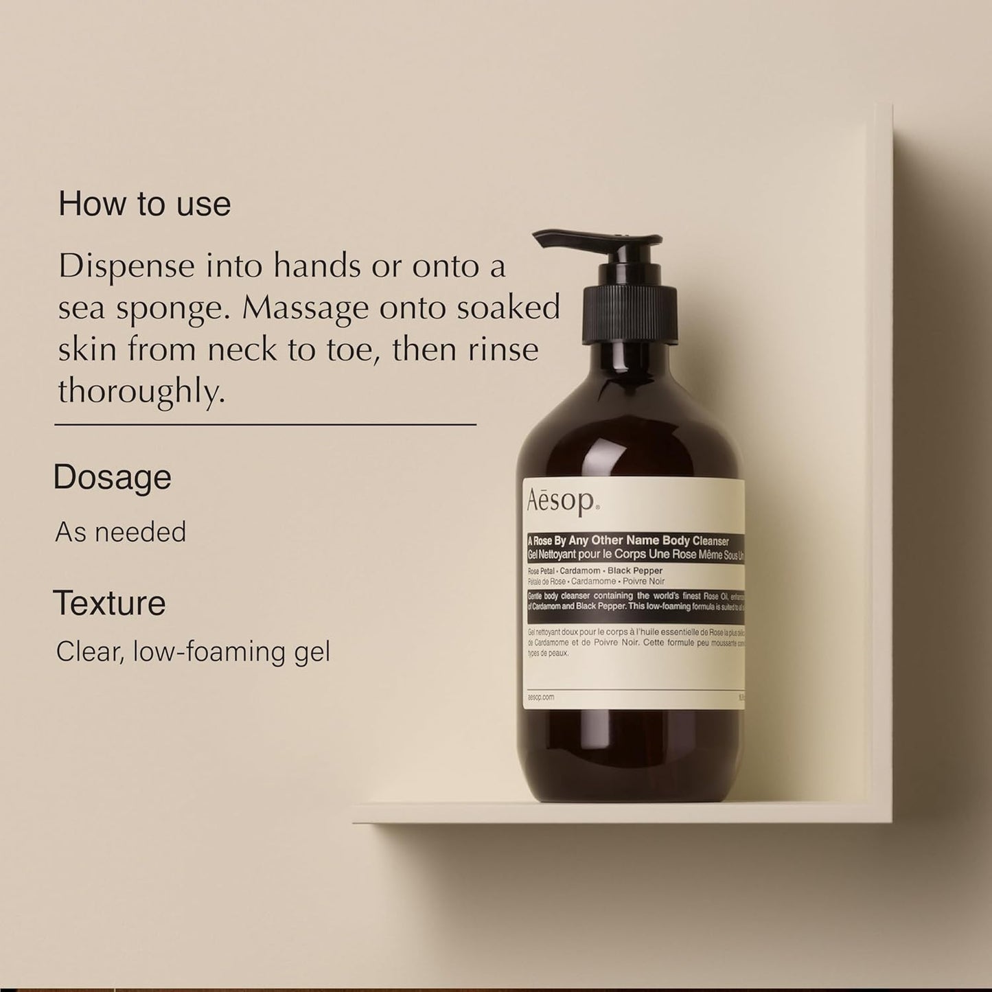 Aesop A Rose By Any Other Name Body Cleanser | Gentle Body Cleanser with Rose Petal Oil & Skin-Softening Botanicals | 16.9 oz / 500mL