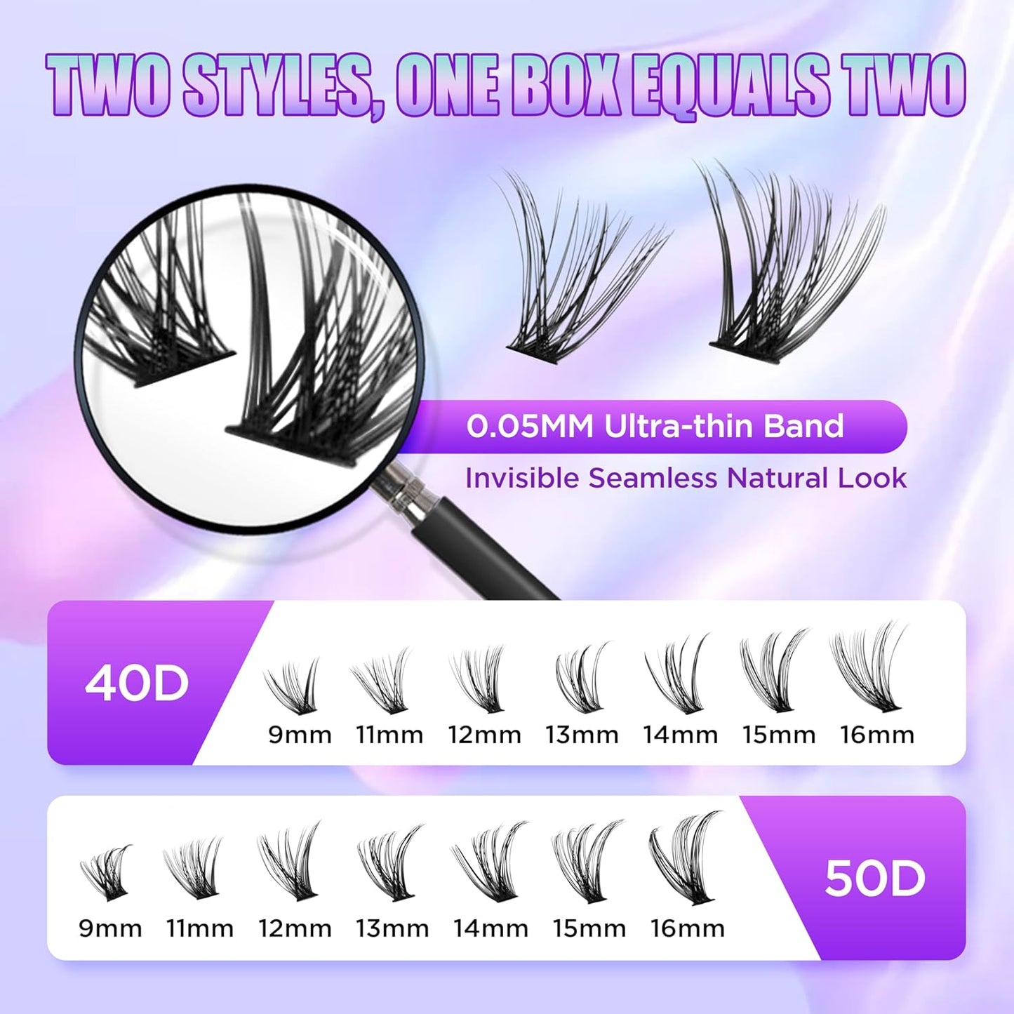 Lash Extension Kit DIY Lash Clusters Kit Eyelash Extensions Individual Lashes Extensions with (Lash Bond,Seal,Tweezers,Remover,280,40D50D, 9-16)