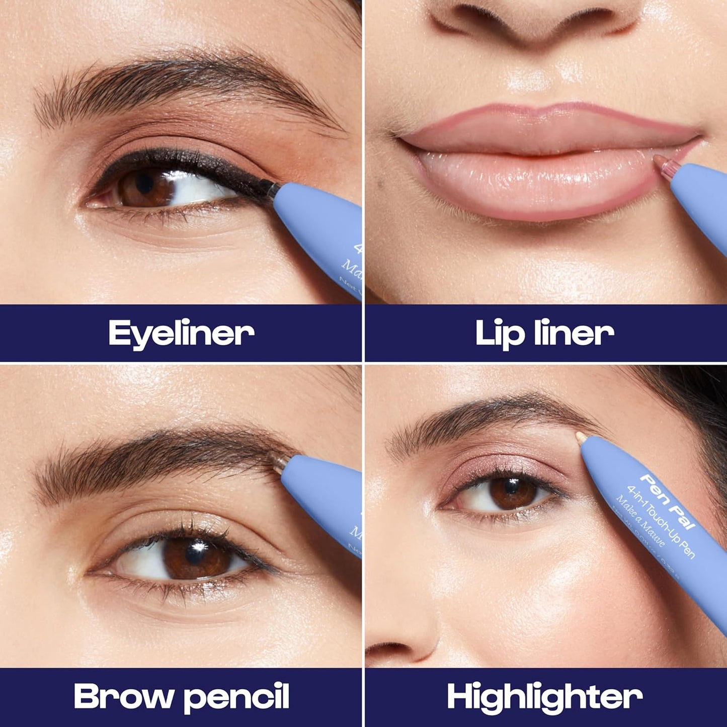 Alleyoop Pen Pal Touch-Up 4-in-1 Makeup Pen, Make A Mauve (Light - Medium) - Travel Make Up Set with Eyeliner, Brow Pencil, Highlighter & Lip Liner - High-Pigment Formula, Easy & Smooth Application