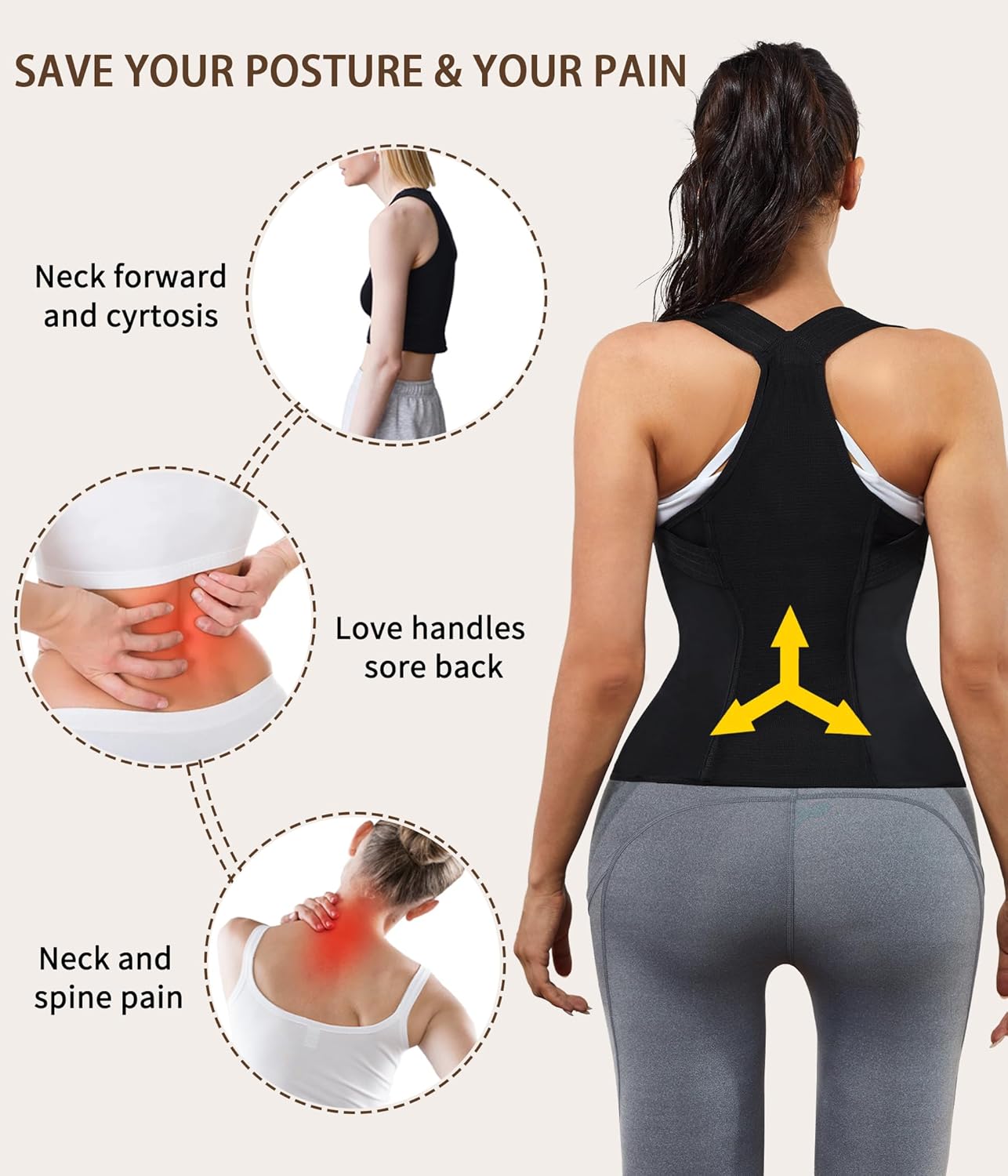 URSEXYLY Women Back Braces Posture Corrector Waist Trainer Vests Tummy Control Body Shapers for Spinal Neck Shoulder and Upper Back Support (3XL, Black)