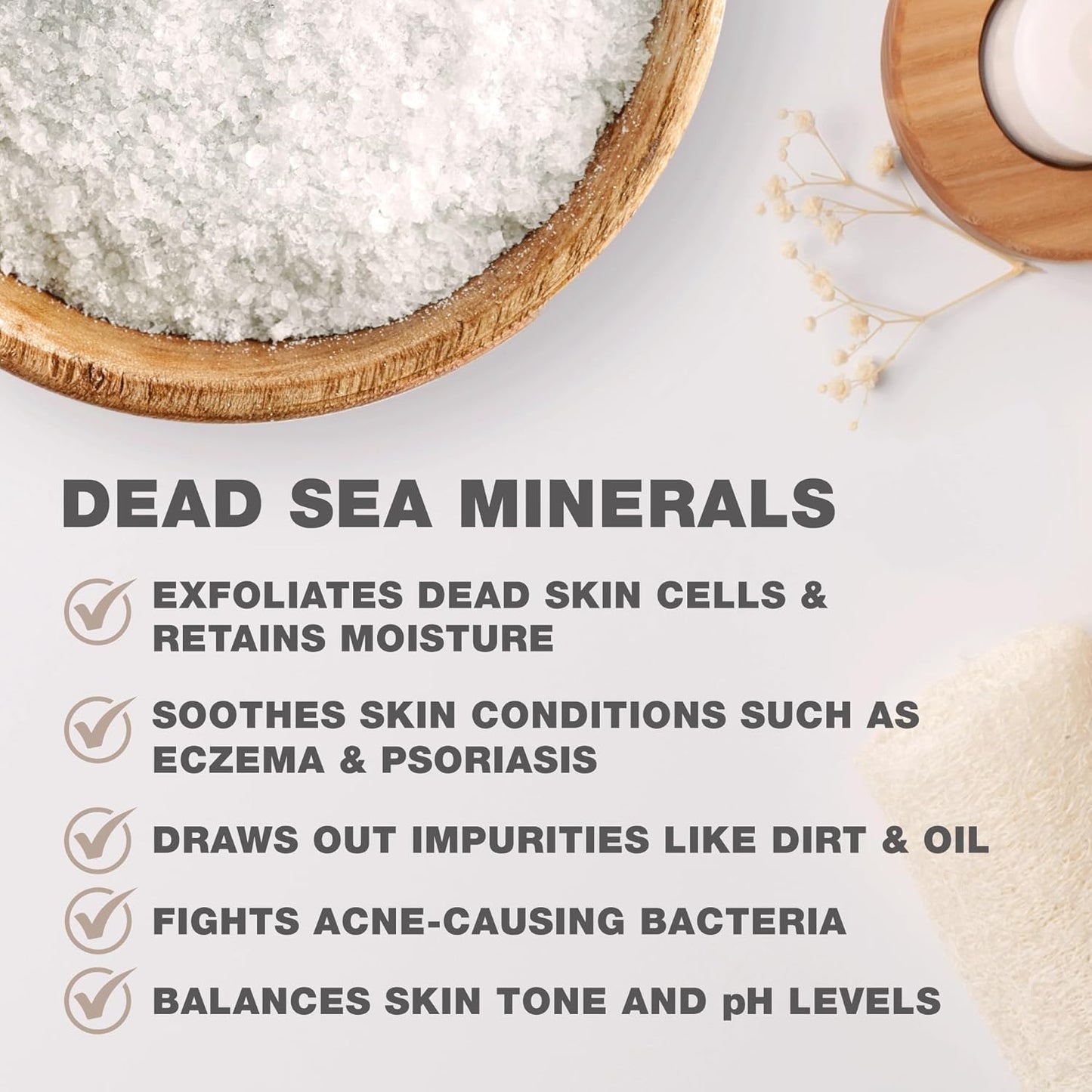 One With Nature 100% Pure Dead Sea Salt for Bath Fragrance Free, 2.5oz 6Pack. High in 21 Essential Minerals, Such as Magnesium, Sulfur, Zinc, Potassium. Skin Nourishing and Therapeutic.