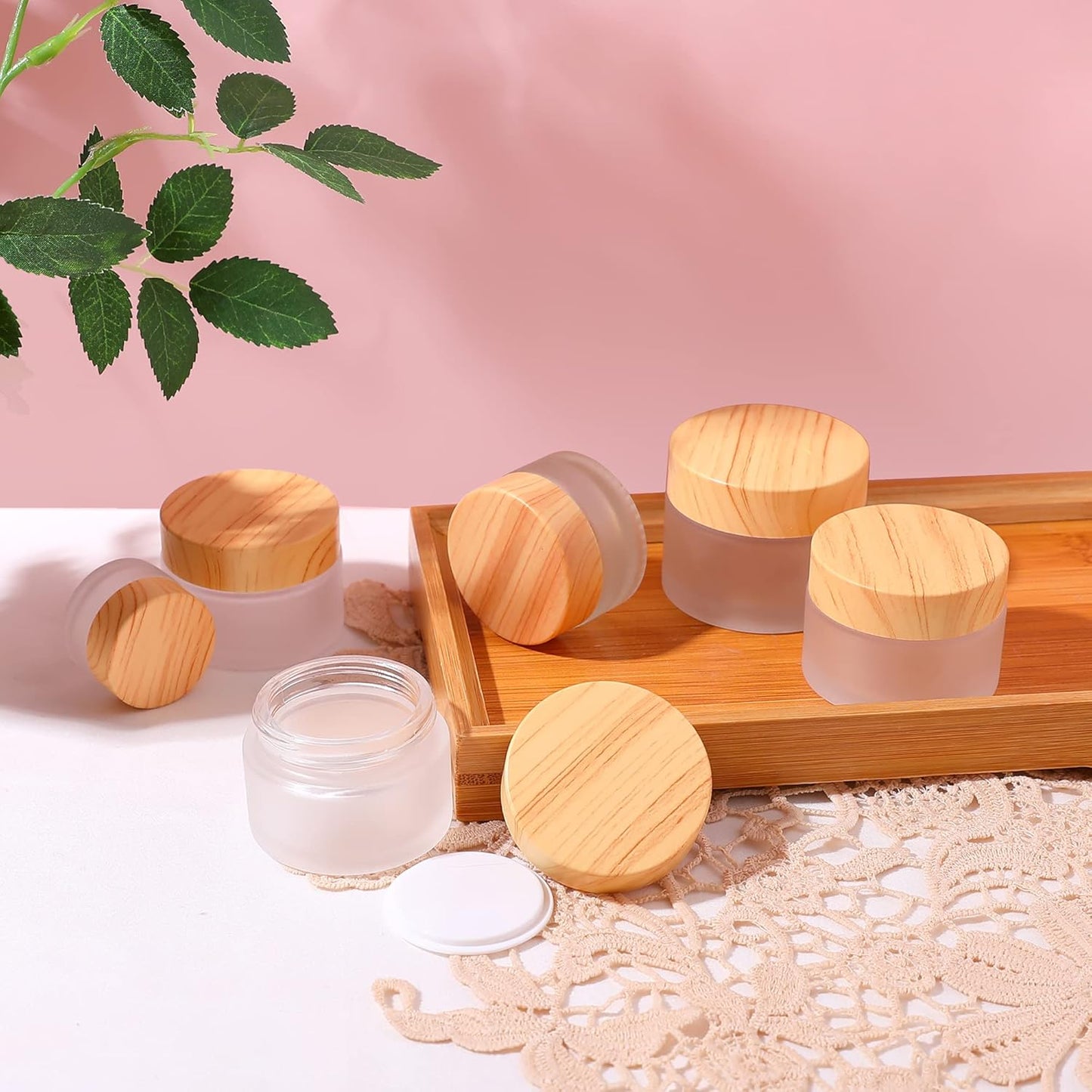 8PCS 10MLGlass Cosmetic Containers with lids，Round Frosted Glass Jars with Leakproof lids,Small Empty Glass Sample Jars for Makeup Lip Scrub Balm Lotions Sample Eye Creams DIY (8 PACK 10ML)