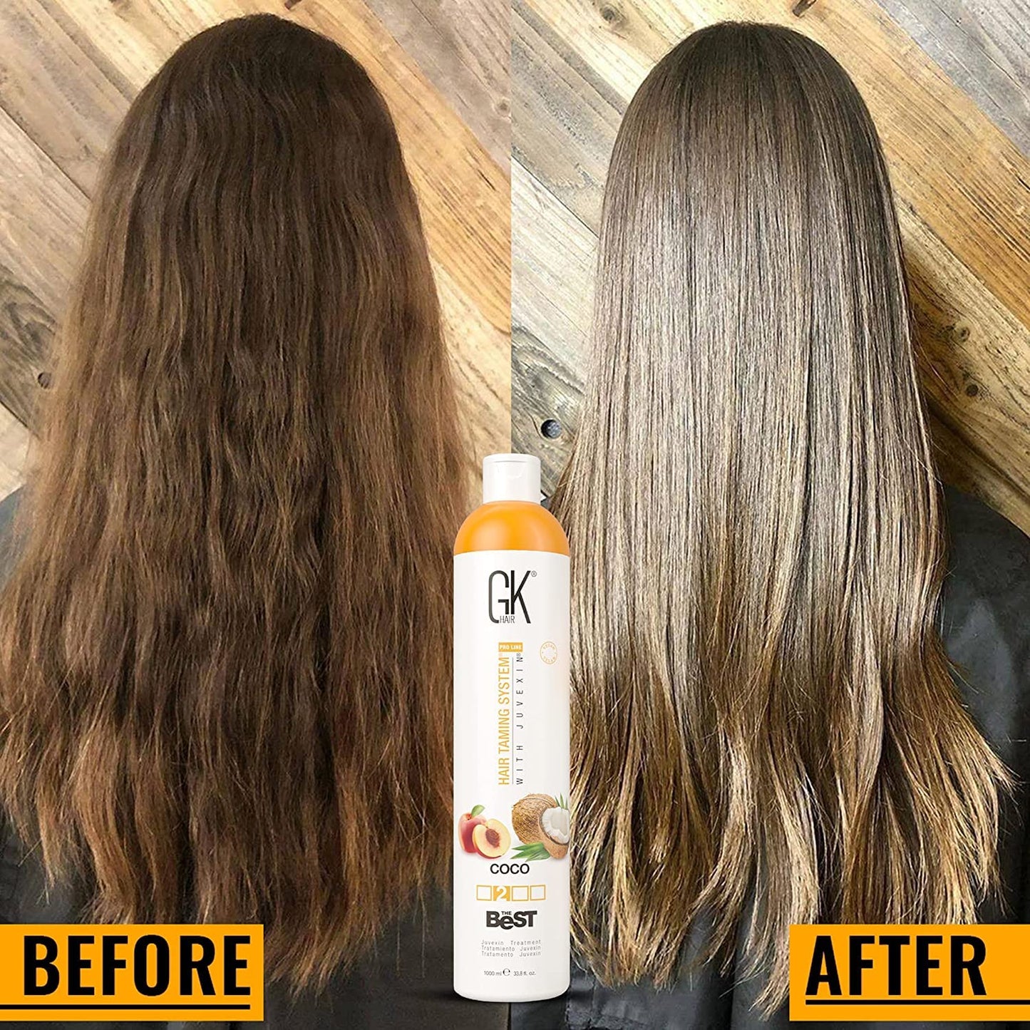 GK HAIR Global Keratin The Best COCO (33.8 Fl Oz/1000ml) Smoothing Keratin Hair Treatment - Professional Brazilian Complex Blowout Straightening For Silky Smooth & Frizz Free Hair