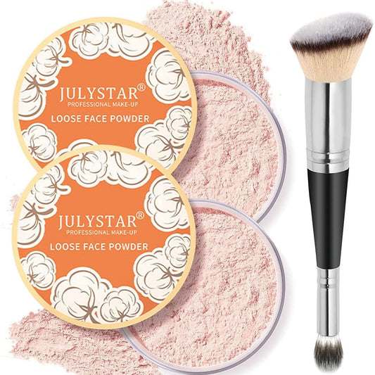 2PCS Loose Face Powder, Oil Control Minimizes Pores and Fine Lines, Loose Baking Face Setting Powder Makeup, Oil Control Soft Focus Effect Make Up, Matte Ultra Flawless Finish,8g (02# Pink Complexion)