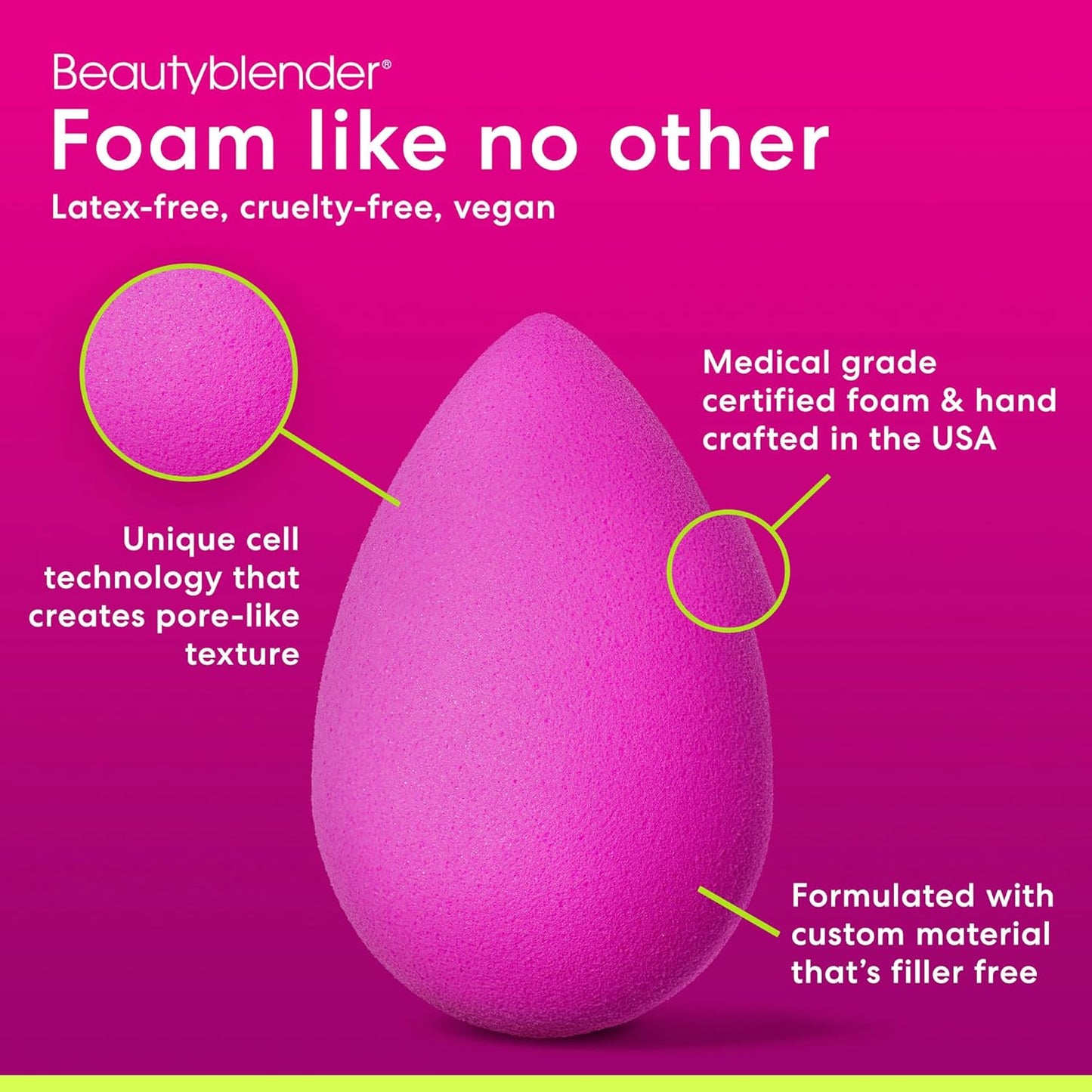 Beautyblender® | Electric Violet Beauty Blender Makeup Sponge, Super-Soft Foam Easily Blends Foundations, Powders & Creams, Made in USA, Reusable, Washable, Streak Free Application, Vegan