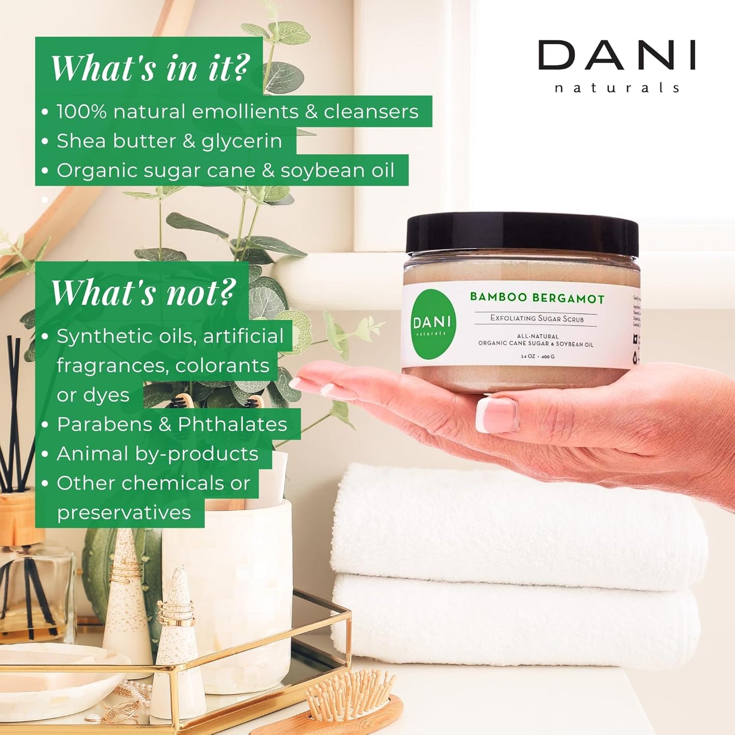 Naturals Sugar Scrub - Exfoliating Bamboo Bergamot – Organic cane sugar and shea butter gently exfoliate and nourish skin, leaving it smooth, refreshed, and hydrated – 14 oz