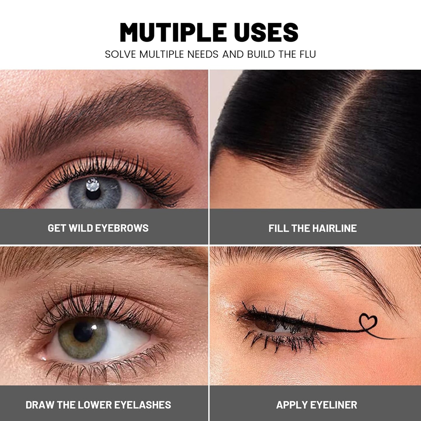 2 Pack 2 Fine Tip Eyebrow Pen, Waterproof Filling Faux Brow Makeup Pencils for Women with Precise Curved Brush-Tip to Fast Create Natural Hair-Like Brows, Last All-Day (Charcoal Grey)
