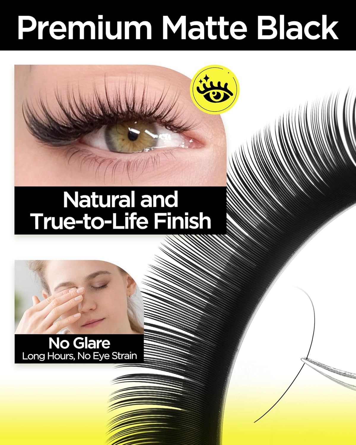 BEYELIAN Classic Volume Lash Extensions, C D D+ Curl 7-15mm 0.03-0.20mm Thickness Matte Black Semi Permanent Volume Eyelash Extensions Professional Salon Use (0.15 D 14mm)