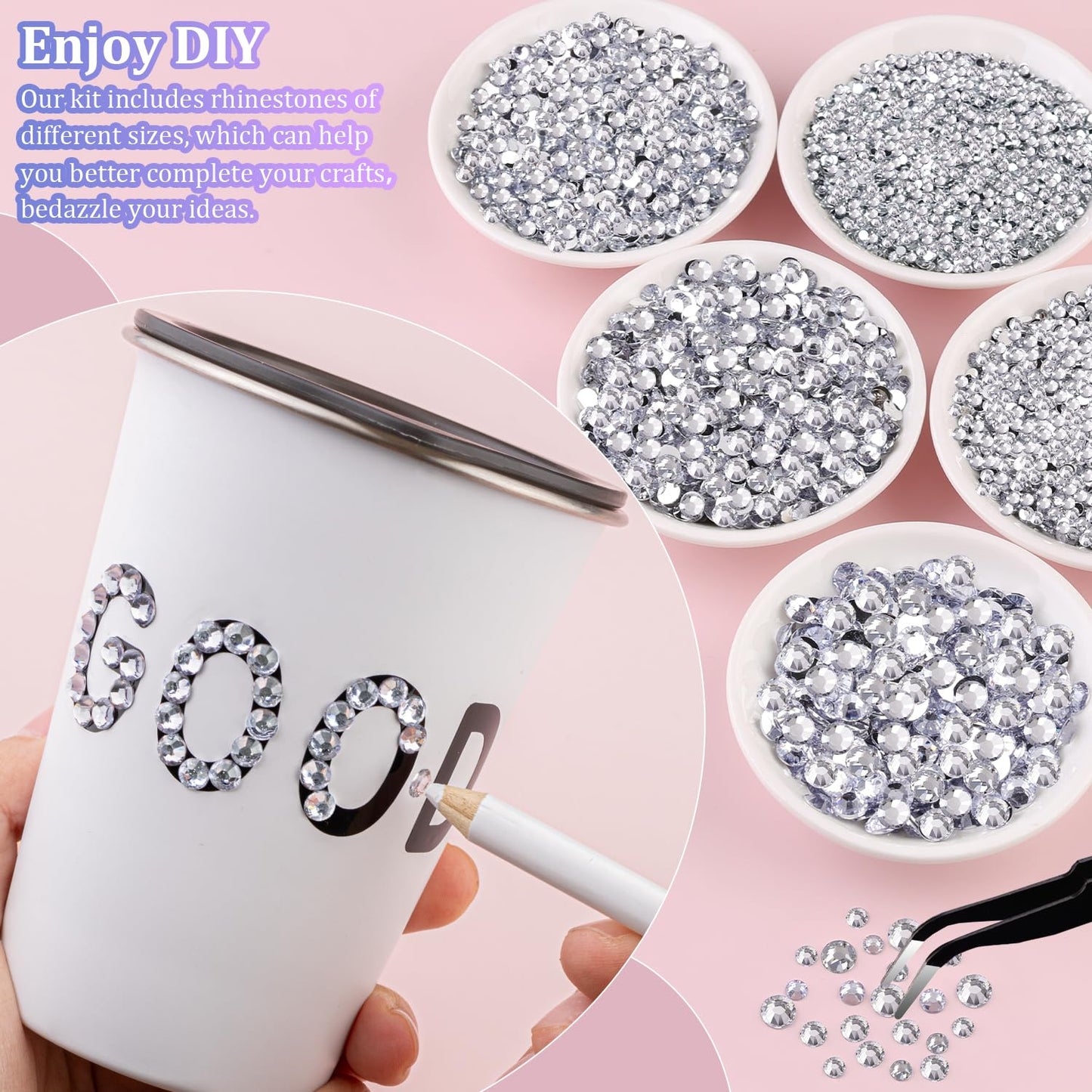 30000Pcs Resin Rhinestones for Bedazzling, Silver Clear Flatback Gems for Diamond Art, Crystal Bedazzler Kit with 3Pcs 10ml B7000 Jewelry Glue for Crafting Clothing Book Shoes Nail Art