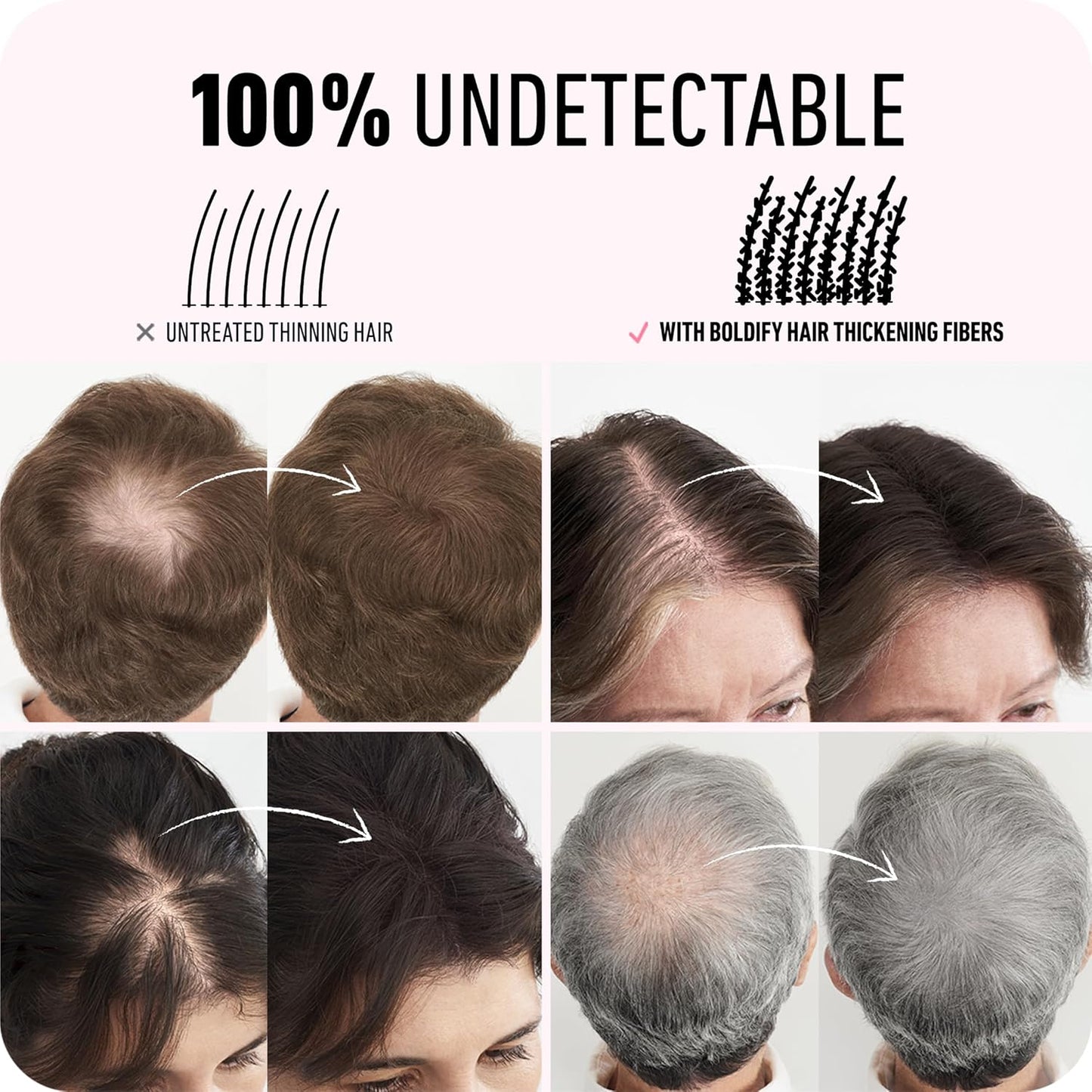 BOLDIFY Hair Fibers (12g) - Fill In Thinning and Fine Hair for an Instantly Fuller, Thicker Look - 14 Shades for Women & Men - Hazel Brown