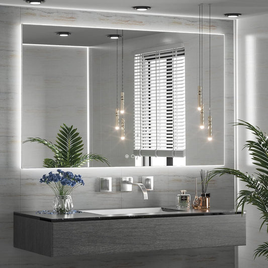 TETOTE 60 x 40 LED Backlit Bathroom Mirror with Light,3 Color White/Warm/Natural,Anti-Fog Lighted Mirror,Dimmable,Vanity Mirror,Wall Mounted