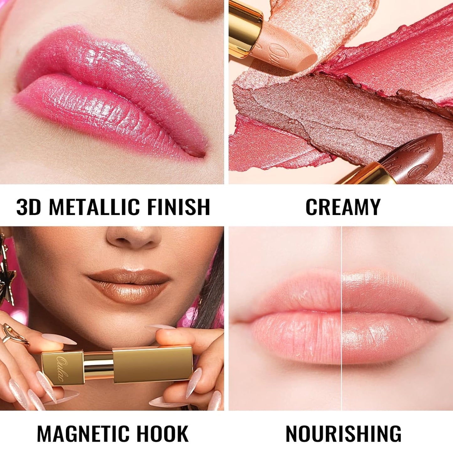 Oulac Light Pink Lipstick for Women with Metallic 3D Shine Lightweight Hydrating Formula, High Impact Lip Color, Vegan Beauty, Full Coverage Lip Makeup, Christmas Gifts for Women, Baby Angel(13)