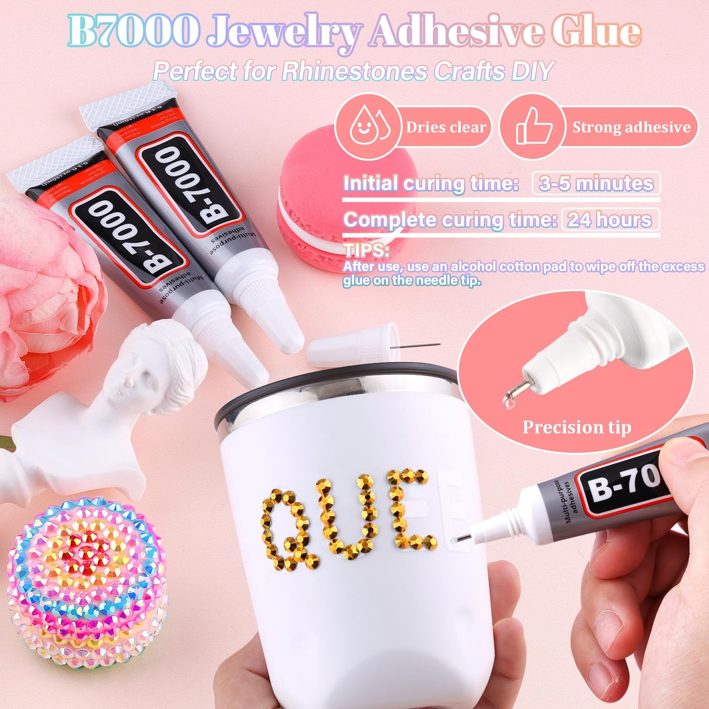 30000Pcs Resin Rhinestones for Bedazzling with 3Pcs B7000 Jewelry Glue, Mine Gold Flatback Gems Rhinestones for Crafting, Clothing Tumblers Mugs Shoes Fabric Decor Nail Art