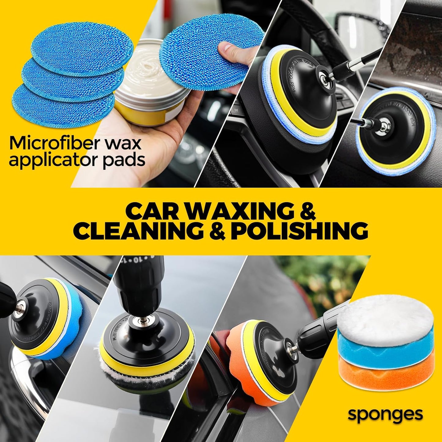 Holikme 22Pack Drill Brush Attachments Set, Scrub Pads & Sponge, Buffing Pads, Power Scrubber Brush, Car Polishing Pad Kit,Wax Applicator Pad,Car Cleaning Kit,Cleaning Supplies,Masonry Brushes(Blue)