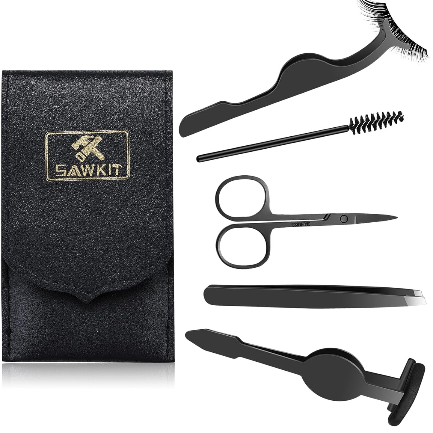 Eyelash Applicator Tool – 5-in-1 Lash Applicator Tool Set with Eyelash Extension Tweezers, Scissors, Brush – Professional Eye Lash Applicator Tools for DIY Eyelash Extensions, Cluster Lashes