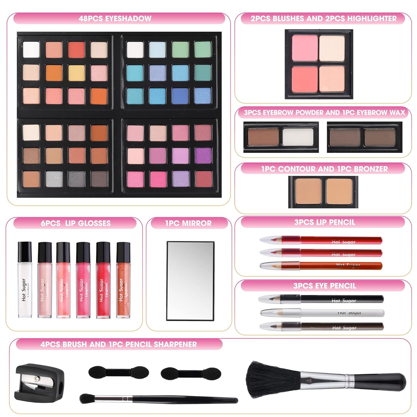 Hot Sugar Makeup Kit for Teenager Girls 10-12, All in One Beginner Makeup Kit for Women Full Kit, Teen makeup kit Cosmetic Gift Set on Birthday Christmas(PURPLE DAISY)