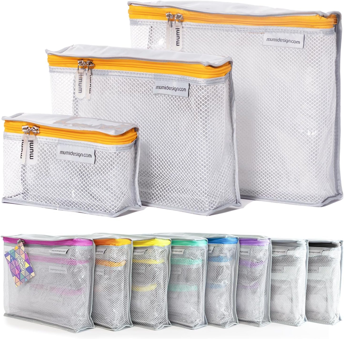 MUMI Travel Toiletry Bag Set of 3 – Clear TSA Approved Toiletry Bags for Women – Reusable Water-Resistant Makeup Organizer Pouches for Skincare, Cosmetics, Travel Accessories, Airport Packing - Orange