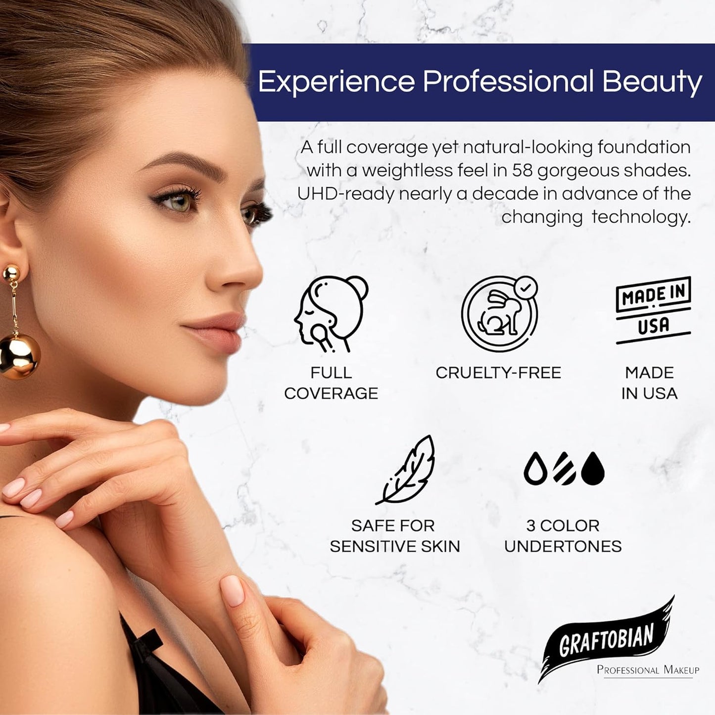 Graftobian HD Glamour Crème Foundation 1/2oz, Weightless Full Coverage Makeup, 65 Inclusive Shades, For All Skin Types, Natural or Full-Glam Looks, For Professionals and Beginners, Autumn Breeze