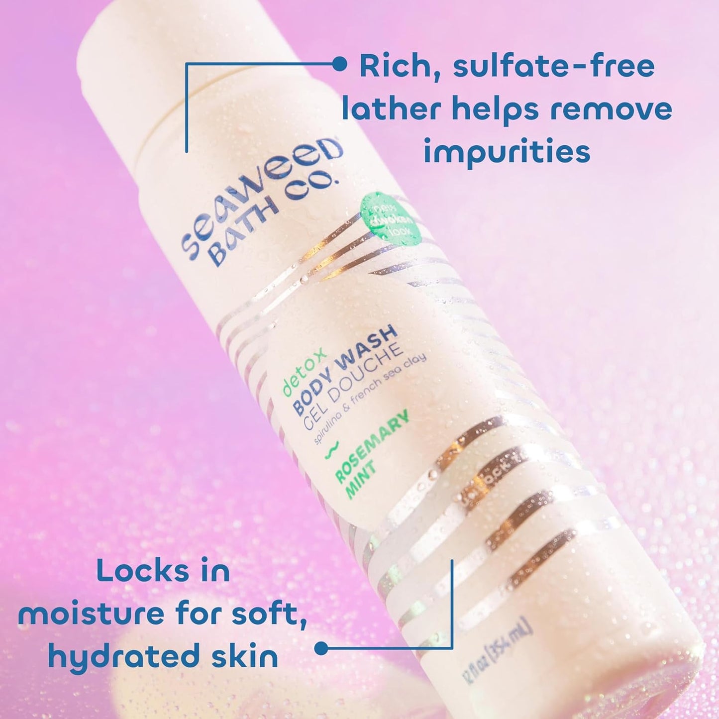 Seaweed Bath Co. Detox Body Wash, Rosemary Mint Scent, 12 Ounce, Shower Gel for Men & Women, Vegan, Paraben Free, Sulfate Free, Cruelty Free