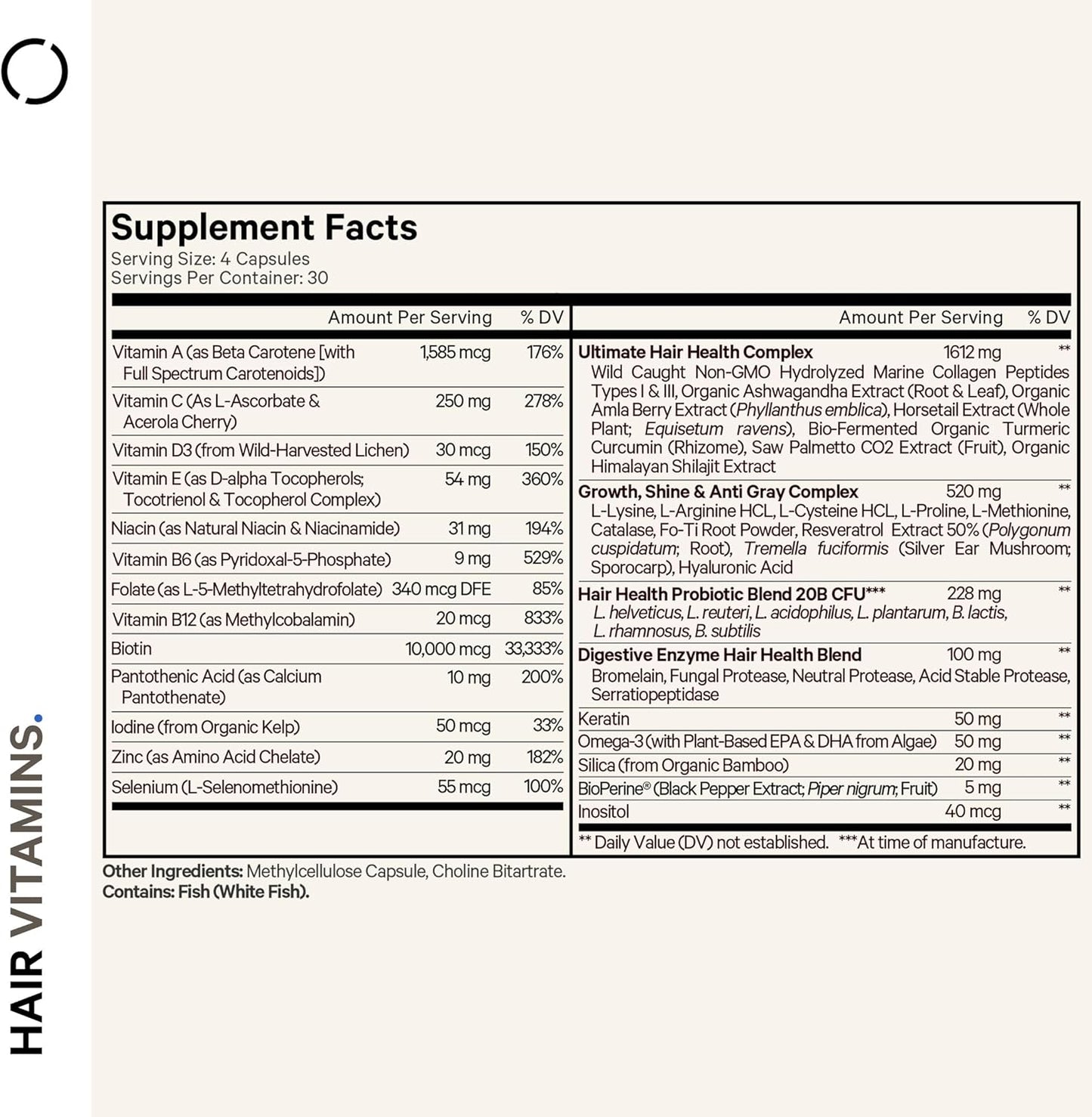 Codeage Hair Vitamins 10000 mcg Biotin, Keratin, Collagen, Vitamin A, B12, C, D3, E, Zinc, Turmeric, Probiotics, Enzymes, Inositol - Hair Care Support - Healthy Hair Supplement Pills - 2 Pack