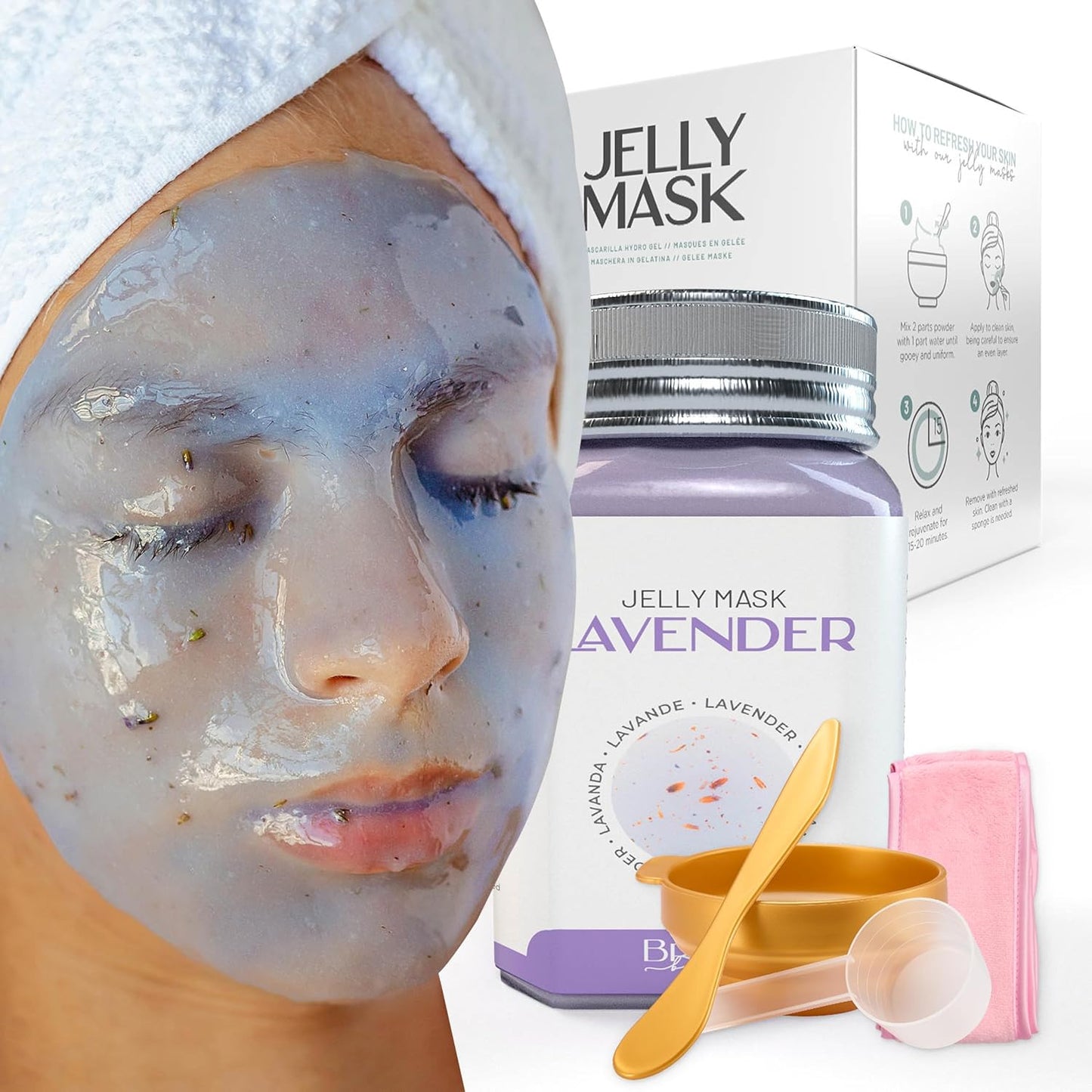 BRÜUN Peel-Off Lavender Jelly Mask for Face Care – A 23 fl oz Rubber Mask Jar for 30 to 35 Treatments – A Skin Care Moisturizing Gel Mask of Spa Set for Men, Women and Adults