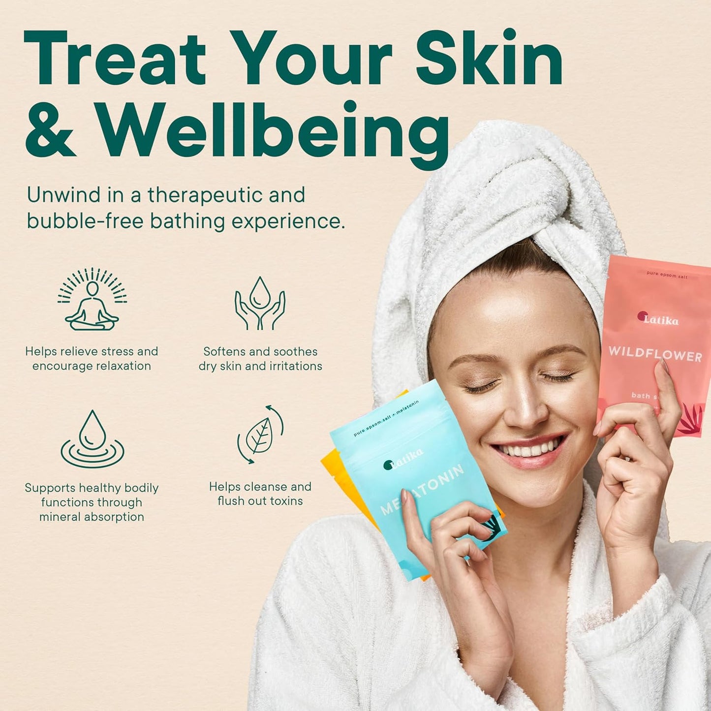 Soaks Set of 3 - Wildflower, Melatonin, Vitamin C - Moisturizing Bath Soak with Epsom Salt & Essential Oils for Stress Relief, Muscle Recovery, & Relaxation - at-Home Spa