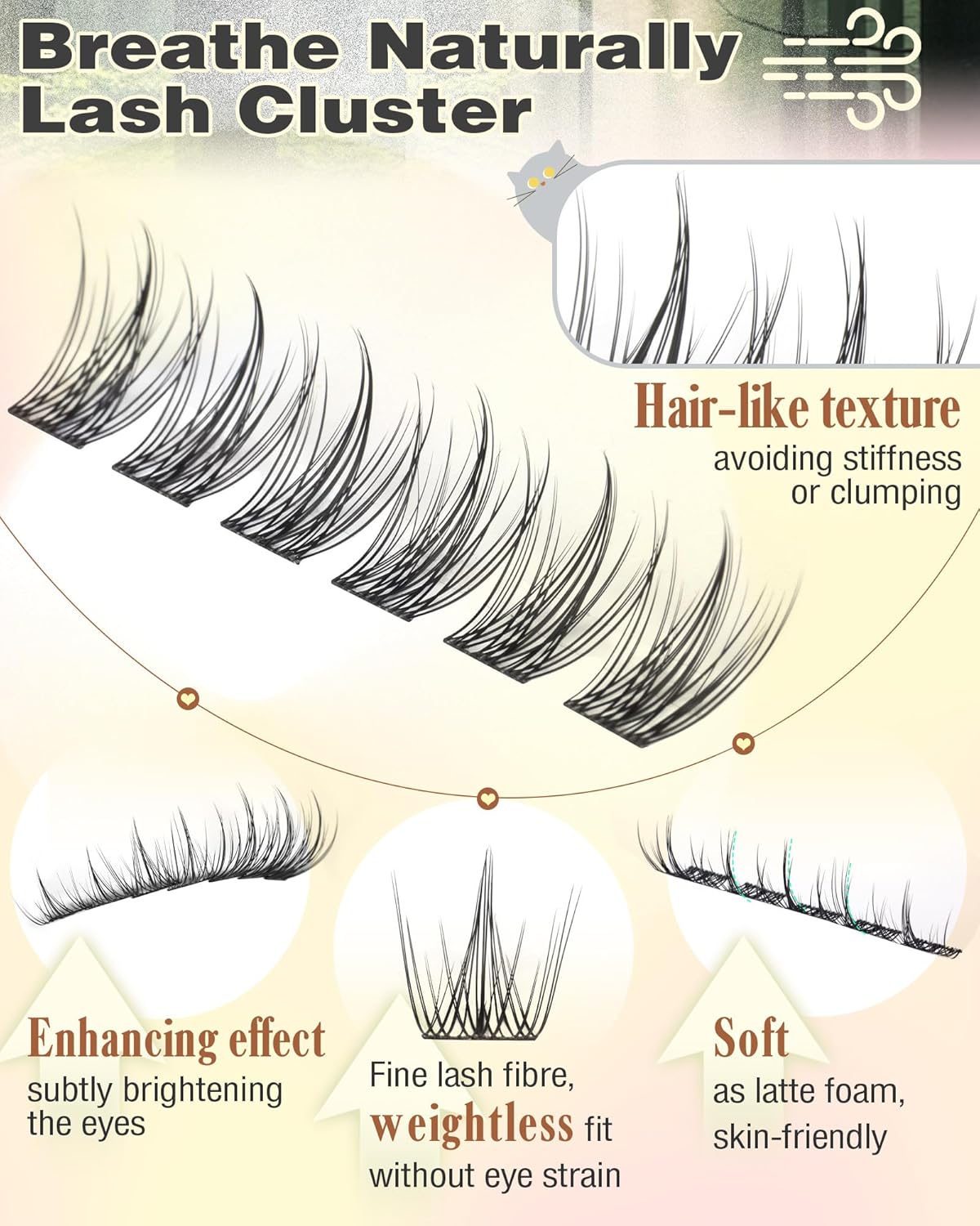 Natural Lash Clusters Kit Wispy Manga Eyelash Clusters Fairy Lash Extension Kit C Curl Cluster Eyelashes Extensions Kit (No Tweezers)