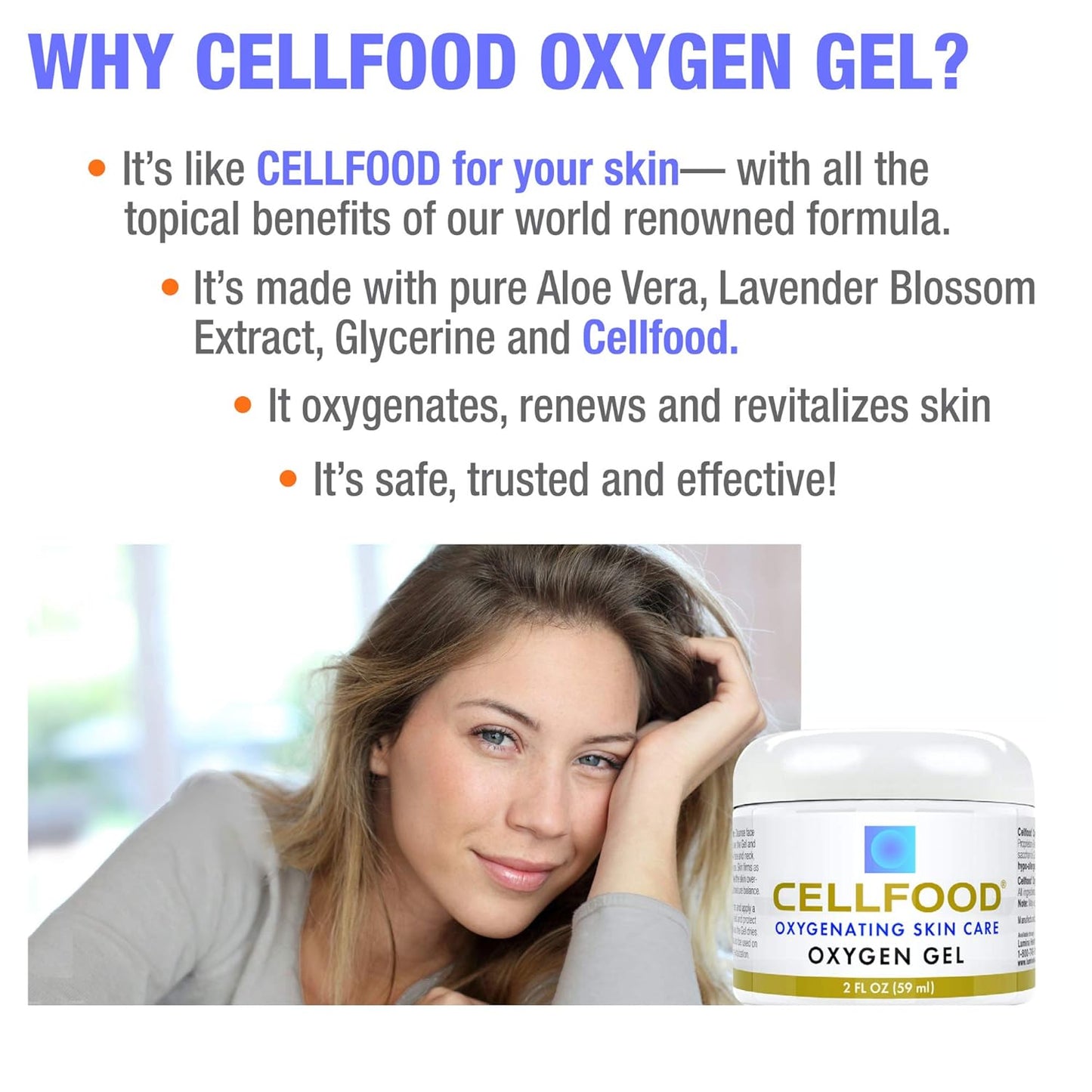 Cellfood Oxygen Gel - 2 oz, 2 Pack - Tightening and Firming Face Moisturizer - Aloe Vera, Lavender Blossom Extract, Glycerine - Hypoallergenic, Non-GMO