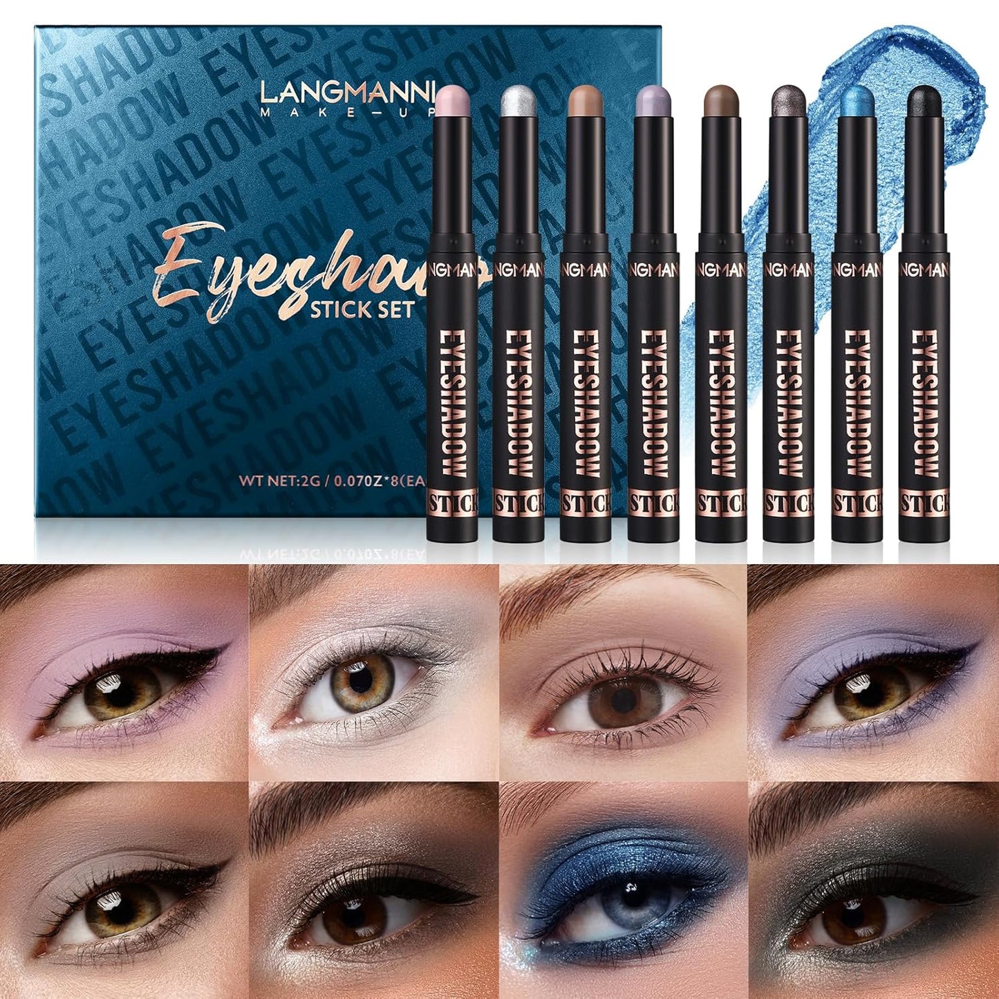Jolilab Eyeshadow Stick Set, 8 Colors Matte Professional Bright-Colored Contouring and Highlight Stick, Cream Waterproof Long Lasting High Pigmented Eye Shadow. (8, C1)