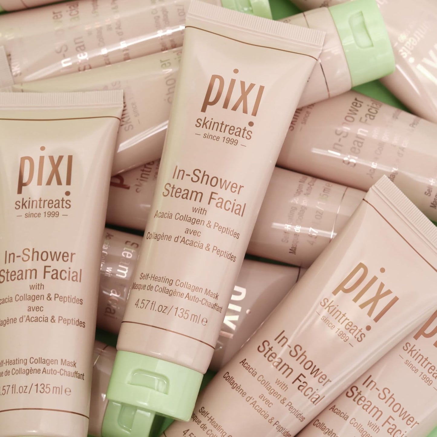 Pixi In-Shower Steam Facial | Gel-to Oil Cleanser for Radiant Skin | Deeply Nourishes, Softens & Tones | Self-heating for Use in Shower or Bath | 4.6 fl oz/ 135 ml