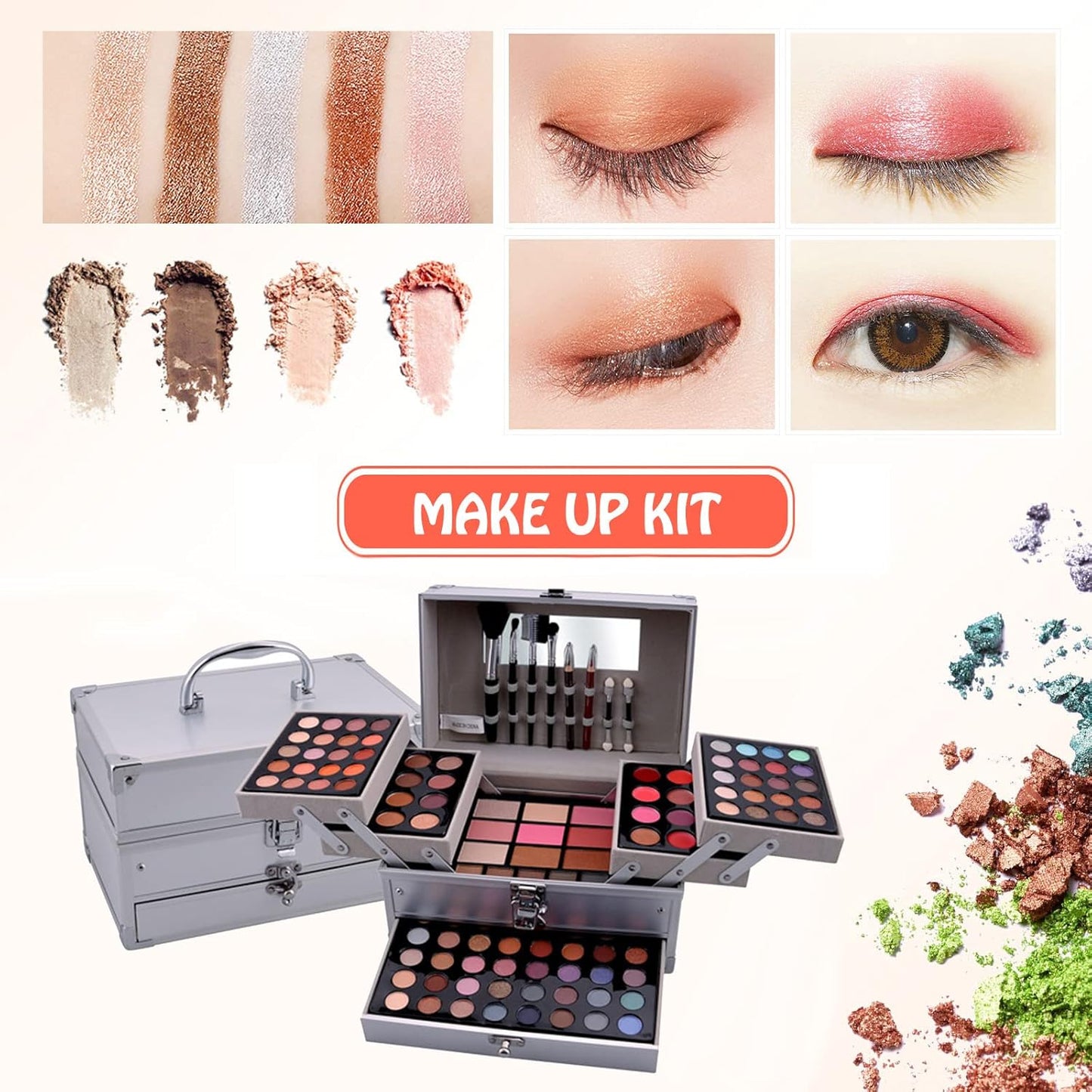 All-in-One Makeup Gift Set Carry All Makeup Kit Women Full Kit With Makeup Bag Lipgloss Lipstick Concealer Blush Foundation Face Powder Eyeshadow Palette Cosmetic Palette #8