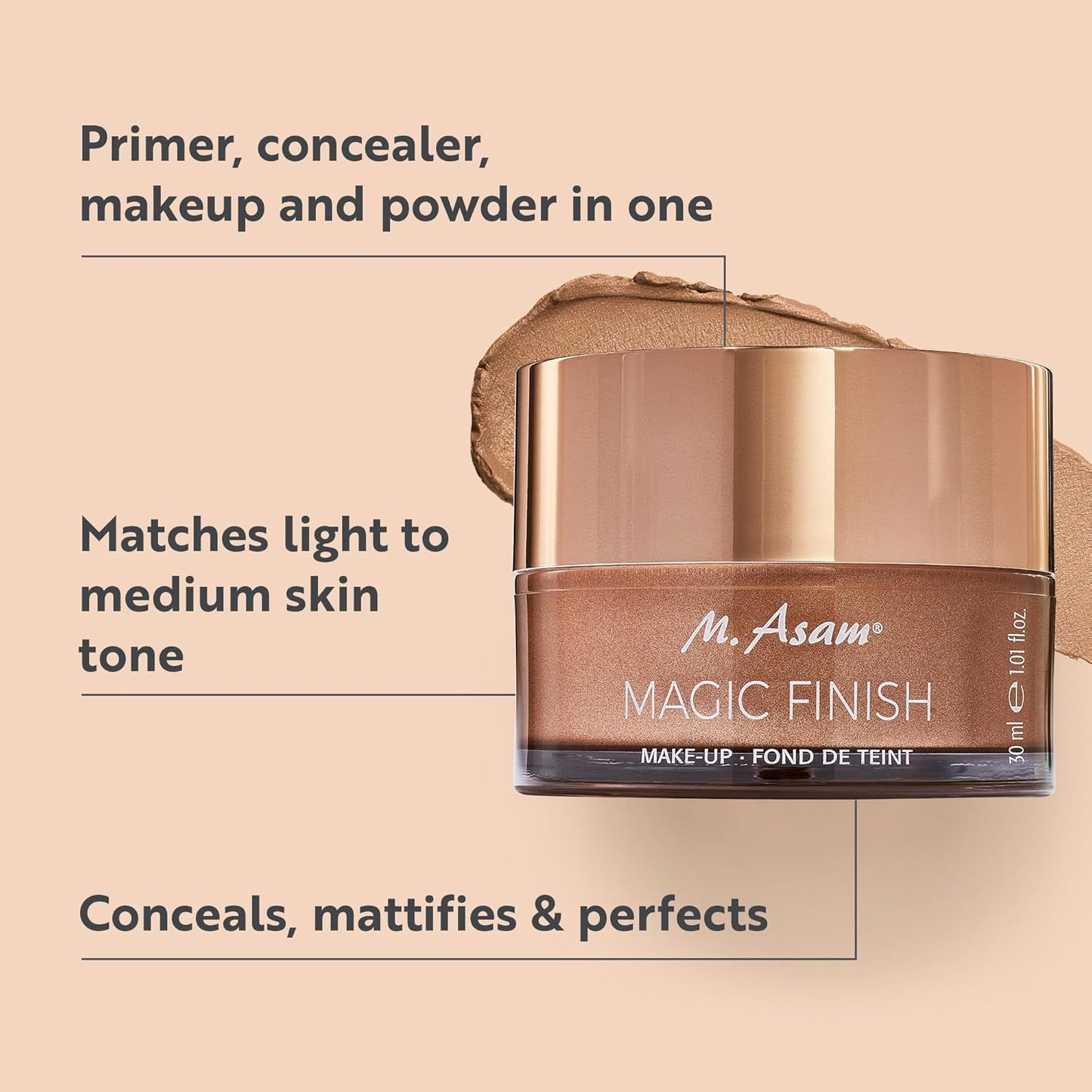 M. Asam MAGIC FINISH Duo Set – Make-Up Mousse (1.01 Fl Oz) & Lipstick Hazelnut Heaven (0.14 Oz), 4in1 Primer, Foundation, Concealer and Powder & Satin Lipstick in creamy-nutty Nude Shade