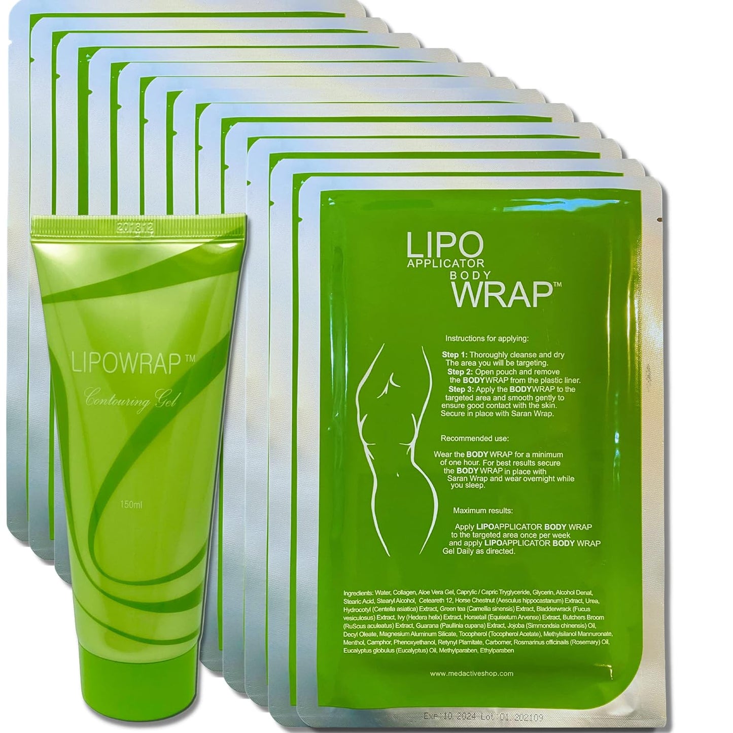 Tummy Body Wrap with Guarana, Green Tea, Seaweed Wraps Works for Stomach, Belly, Legs, Arms Abdomen (13 Piece Set)