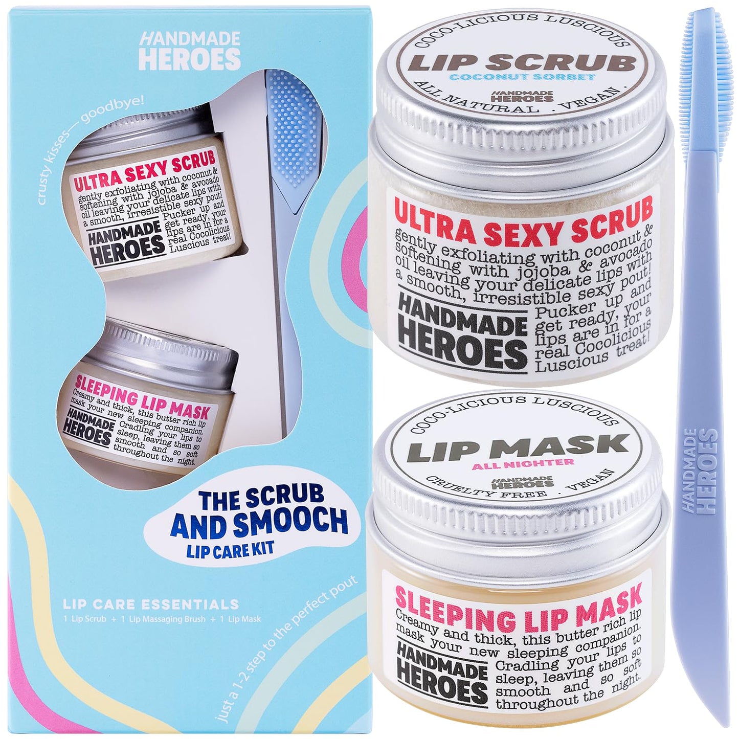 100% Natural Lip Scrub and Lip Mask, Vegan Conditioning Coconut Lip Exfoliator - Gentle Exfoliant, Sugar Lip Polish and Lip Exfoliator Scrubber for Chapped and Dry Lips (Original 3pc Set)