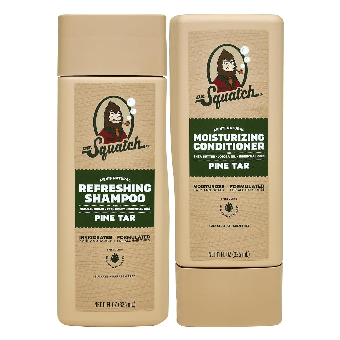 Dr. Squatch Natural Hair Bundle for Men - Healthy, Full Looking Hair - Pine Tar Shampoo (11 fl oz), Pine Tar Conditioner (11 fl oz)