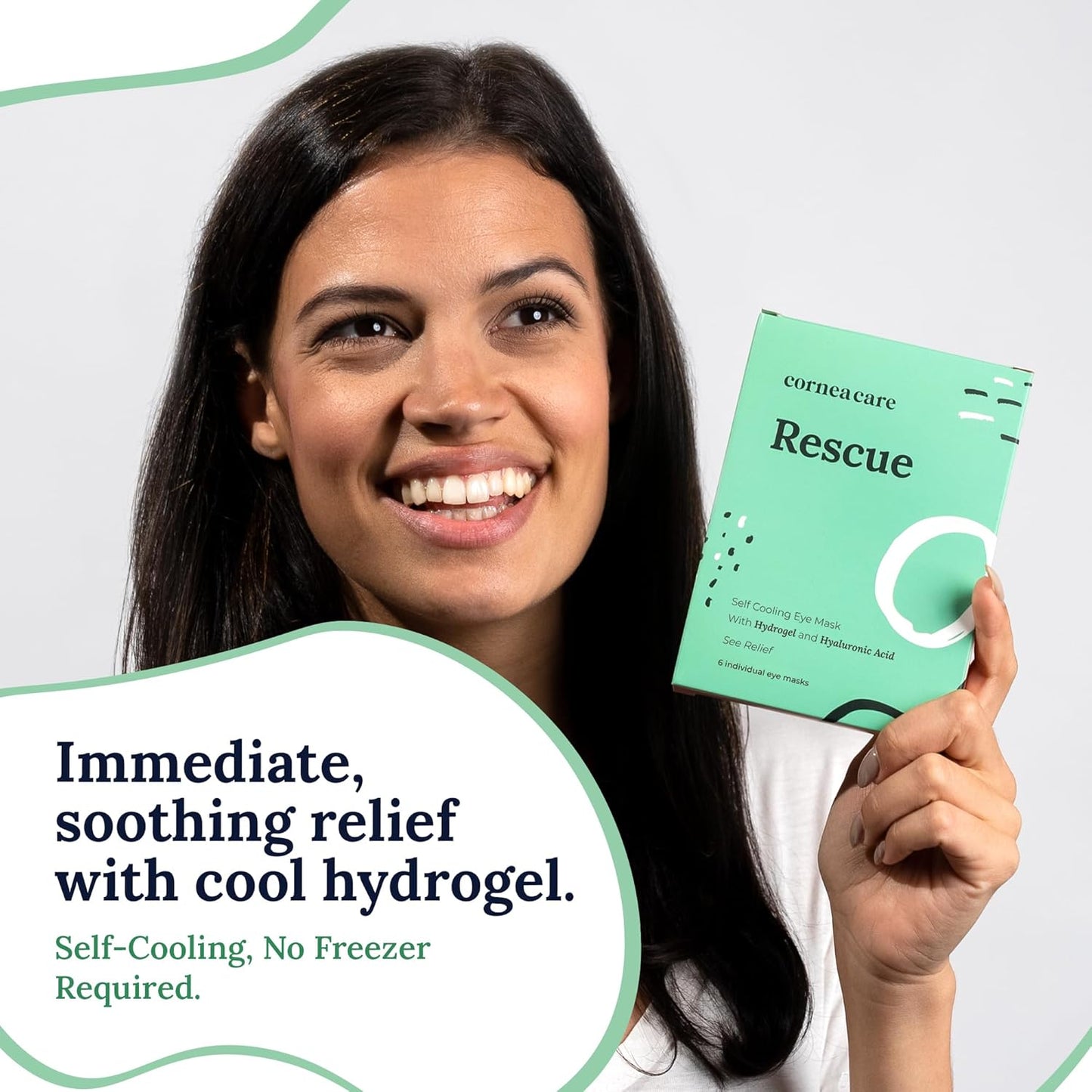 Rescue: Hydrogel Self Cooling Compress | Cold Eye Masks for Puffy Eyes | Self Cooling Eye Compress for Fast Relief | Travel Ready | 6 Count