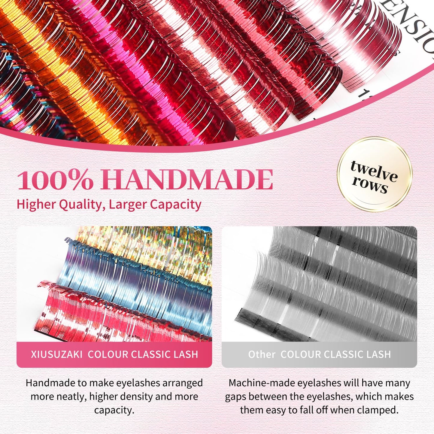 Glitter Spike Tinsel Eyelash Extensions 0.07 Colored Lashes Extension D Curl Lashes 11mm Lash Extensions Soft False Eyelashes Volume Lashes 12 Rows Professional Use(Glitter,0.07-D,11mm)