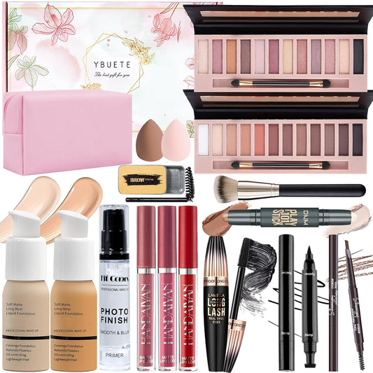 Makeup Set, Makeup Set Kit for Women Girls Teen Full Kit, Multipurpose Makeup Set, Professional & Beginner Makeup Kit Include Foundation, Face Primer, Eyeshadow Palette, Cosmetic Bag