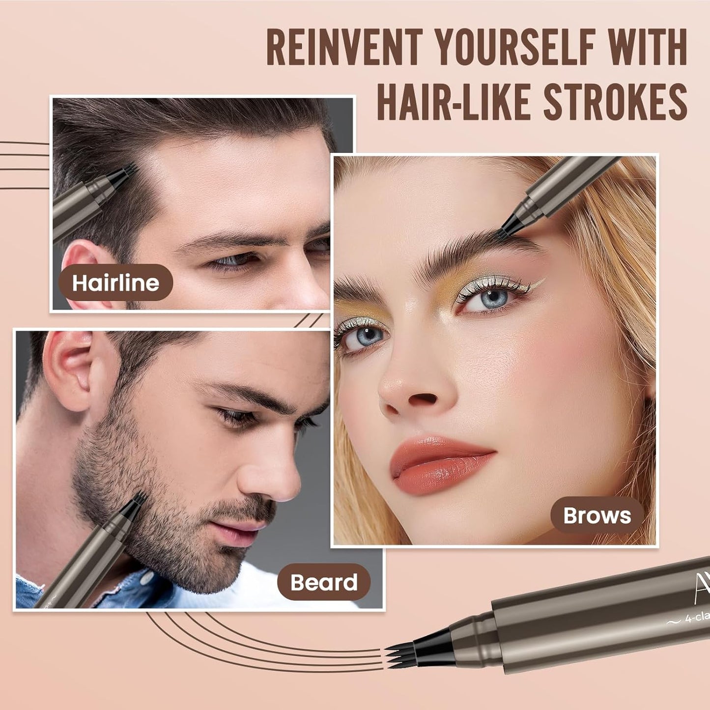AWROSE Eyebrow Pencil, 2 Pack 3D Waterproof Microblading Eyebrow Pen 4 Fork Tip Tattoo Pencil, Precise Natural Magic Eye Brow Pen with Hair Like Strokes, 4 Points Multi-Used Eye Brow Pencils for Women