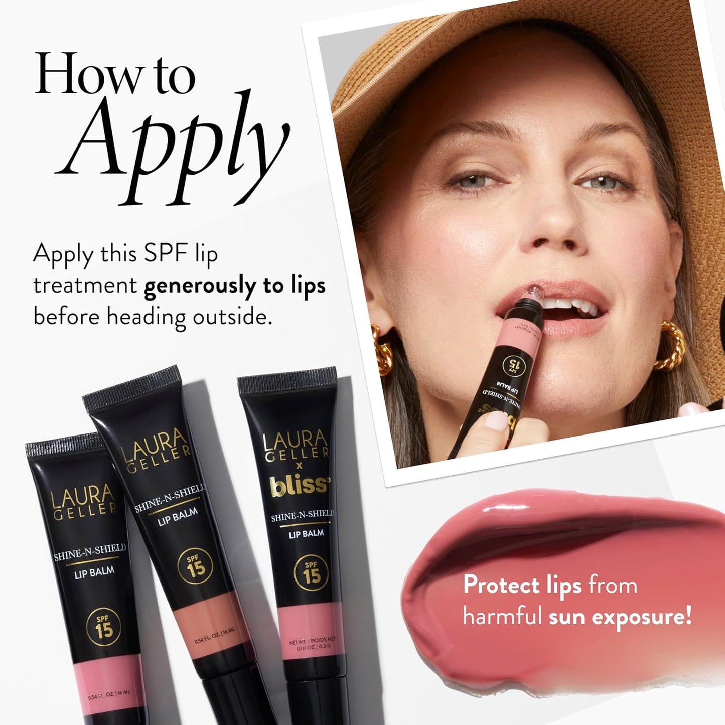 LAURA GELLER NEW YORK Shine-n-Shield Lip Balm SPF 15, Sunset Sands - Nourishes, Hydrates & Protects Lips