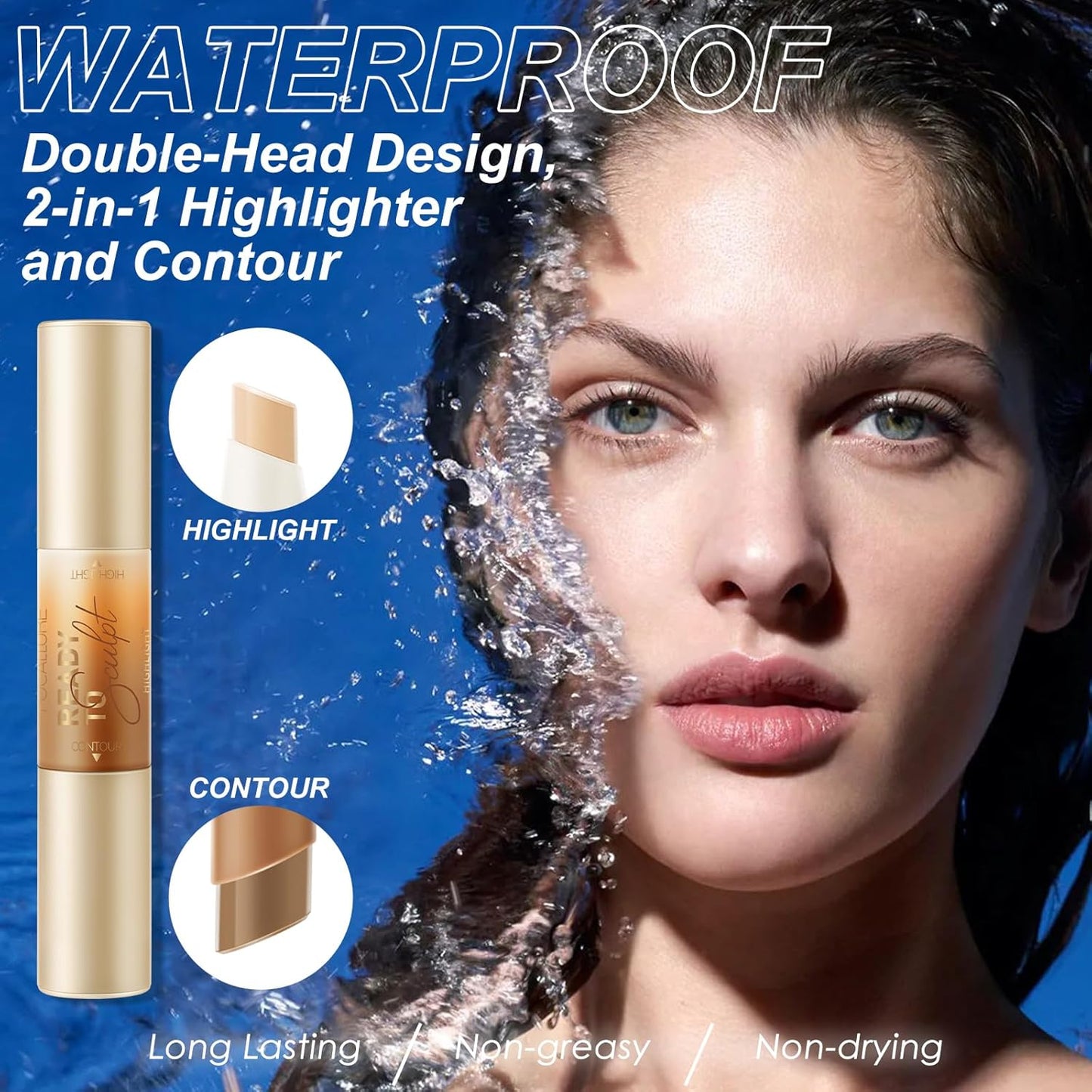 FOCALLURE 2 in 1 Cream Bronzer and Highlighter Stick,Non-greasy & Non-drying Contour Pencil,Easy to Create a Natural Matte Finishing,Long Lasting & Waterproof Face Brighten Make up Pen,VANILLA LIGHT