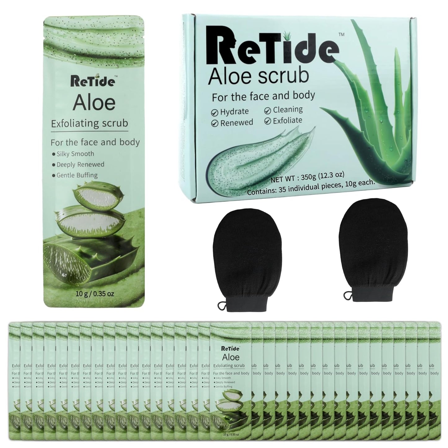 Aloe vera Body Scrub Gift Set - 35 Packets & 2 Pcs Exfoliating Gloves,Exfoliating & Moisturizing Sugar Scrub for Face & Body, Self Care Gifts for Women