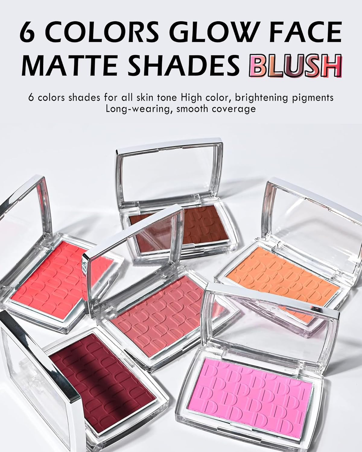 Powder Blush Palette, Matte Powder Makeup Blush for Cheeks, Natural Glow Face Blush Contour Palette, Lightweight, Smooth, High Impact Buildable Color, Long-lasting All-Day Face Enhancing -#Rosewood