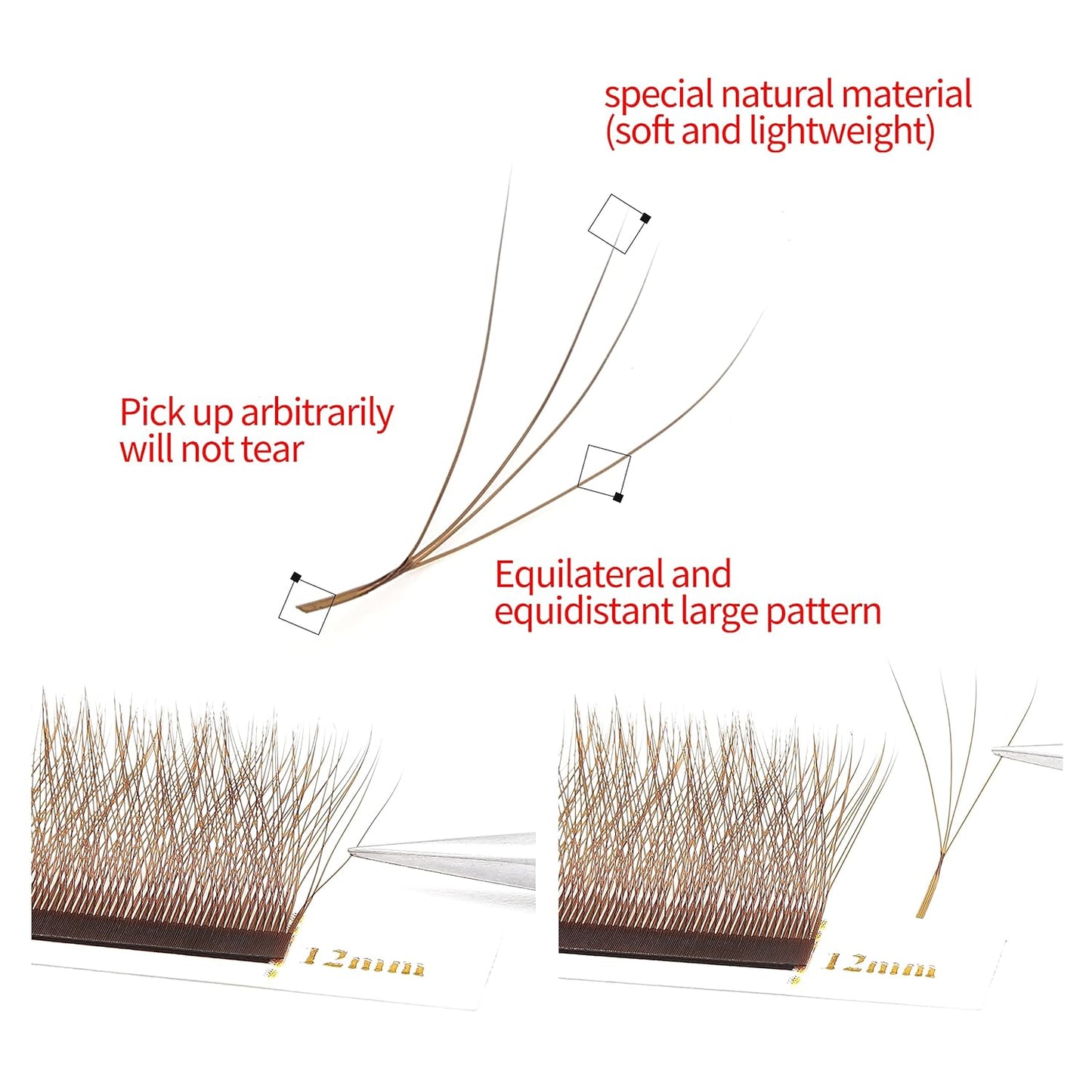 Lash Extensions Brown 4D W Eyelash Extensions W Shape 0.07mm Thickness C Curl 12mm Premade Fans Lashes Colored Lash Extension Volume Lashes Individual Lashes(W-Brown-4D-0.07-C,12mm)