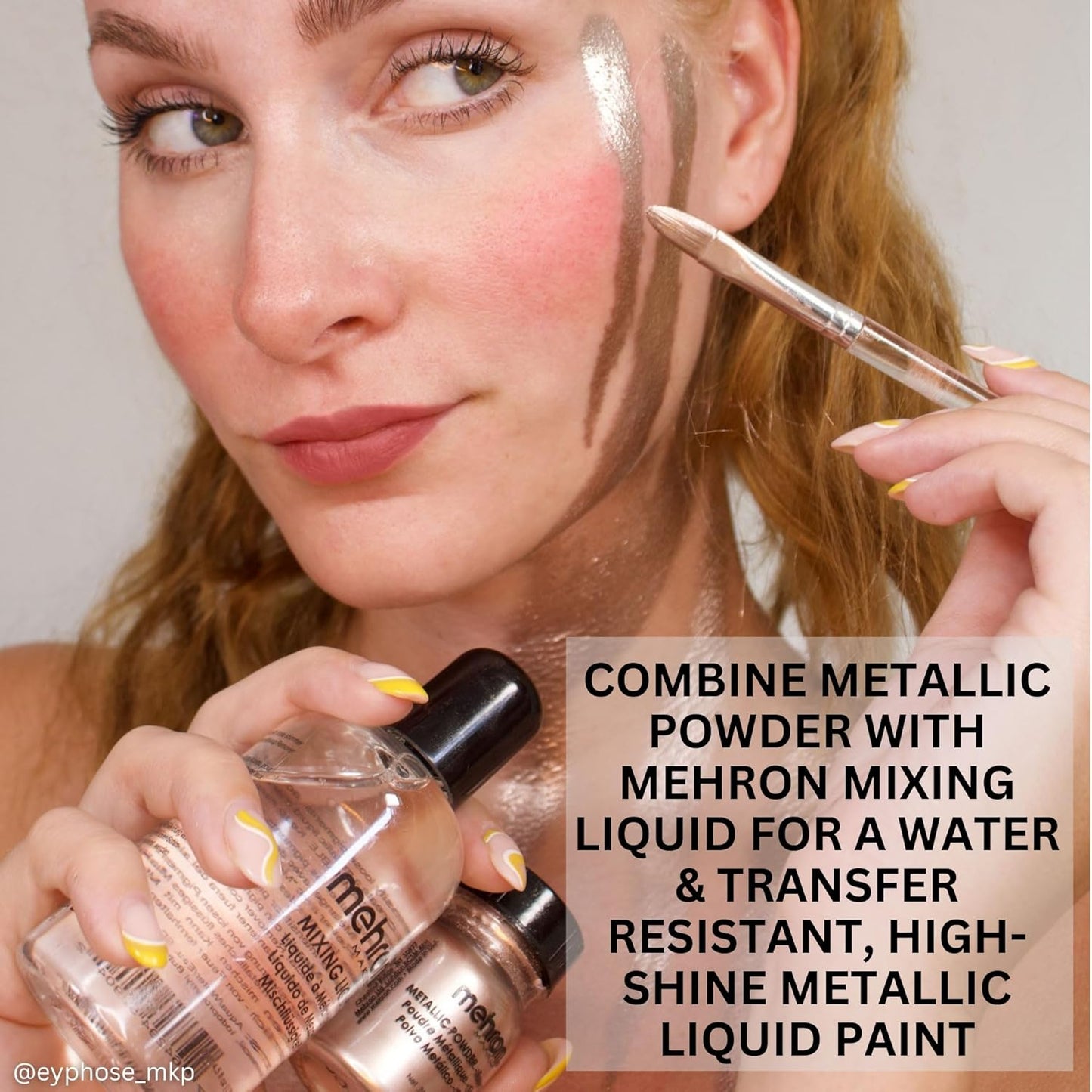 Mehron Makeup Metallic Powder (.17 Ounce) with Mixing Liquid (1 oz) (GOLD)