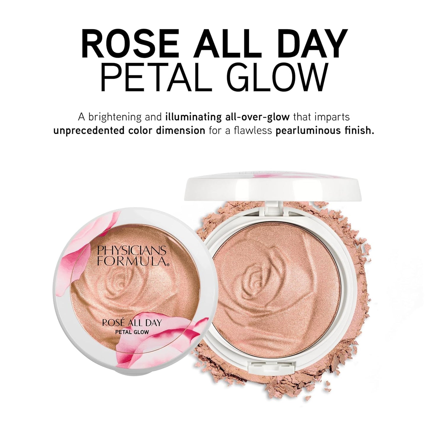 Physicians Formula Rosé All Day Highlighter Blush Face Powder, Blush Petal Glow, Shimmering Rose, Dermatologist Tested, Clinicially Tested