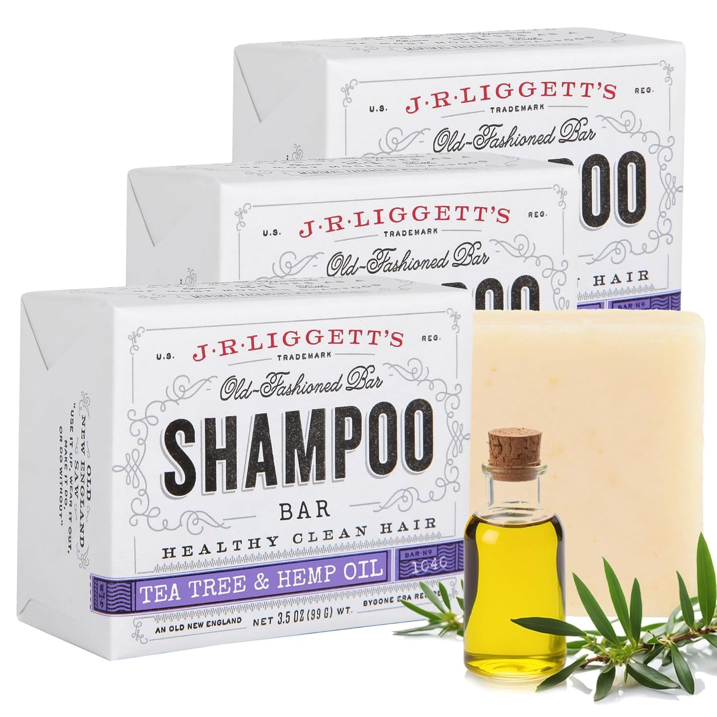 J·R·LIGGETT'S Shampoo Bar - Tea Tree Formula, All Natural Solid Shampoo Bar for Hair with Coconut Oil & Almond Oil, Sulfate Free, GMO Free, Fragrance-Free, Managing Scalp Conditions, 3.5 oz - 3 Pack