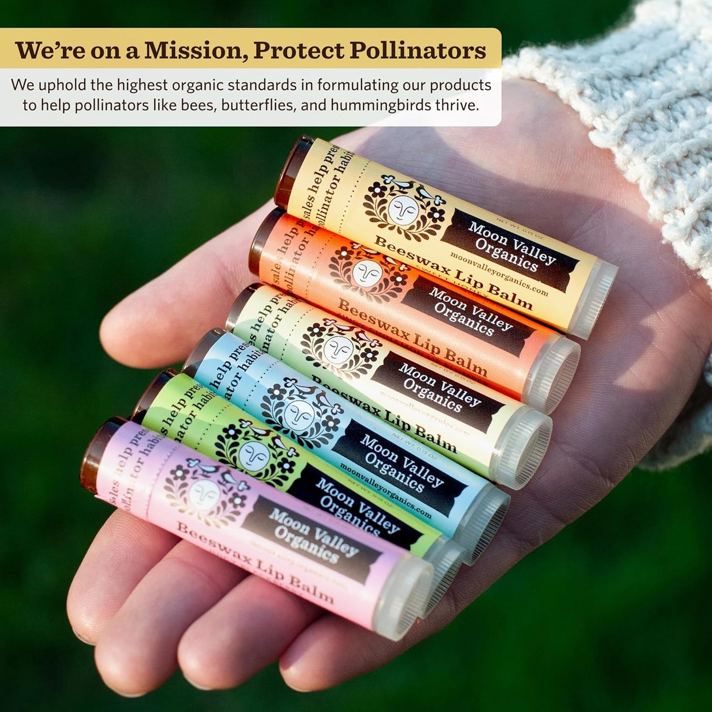 Moon Valley Organics Beeswax Lip Balm for Moisturizing Lips and Cuticles (SWEET HONEY, 6-Pack)